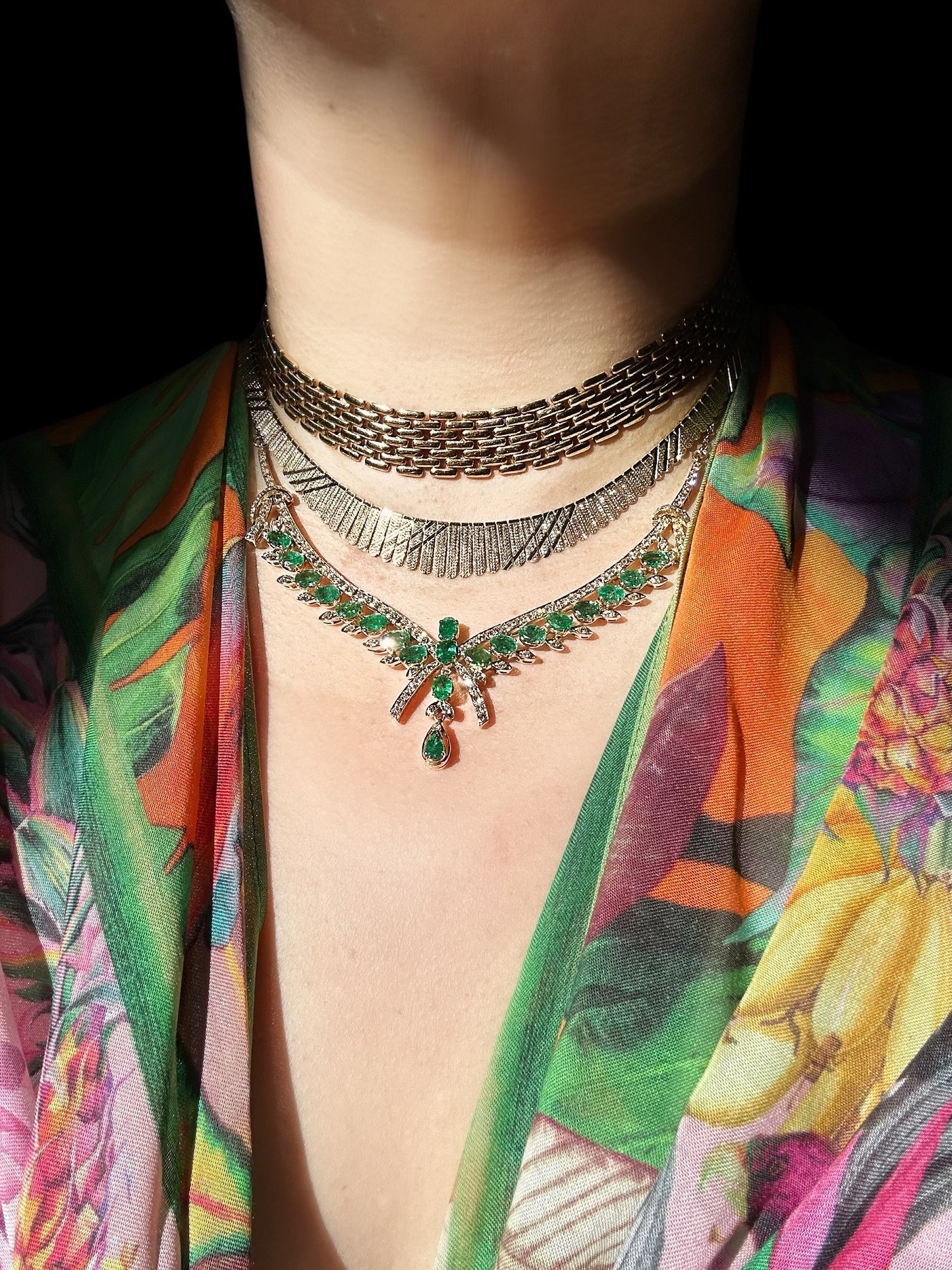 18k Emerald Diamond Bib Necklace