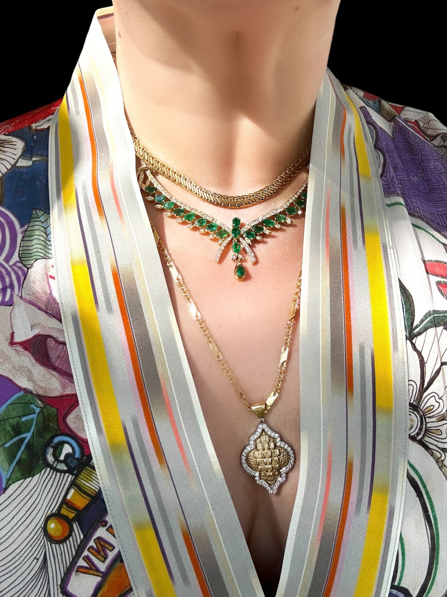 18k Emerald Diamond Bib Necklace