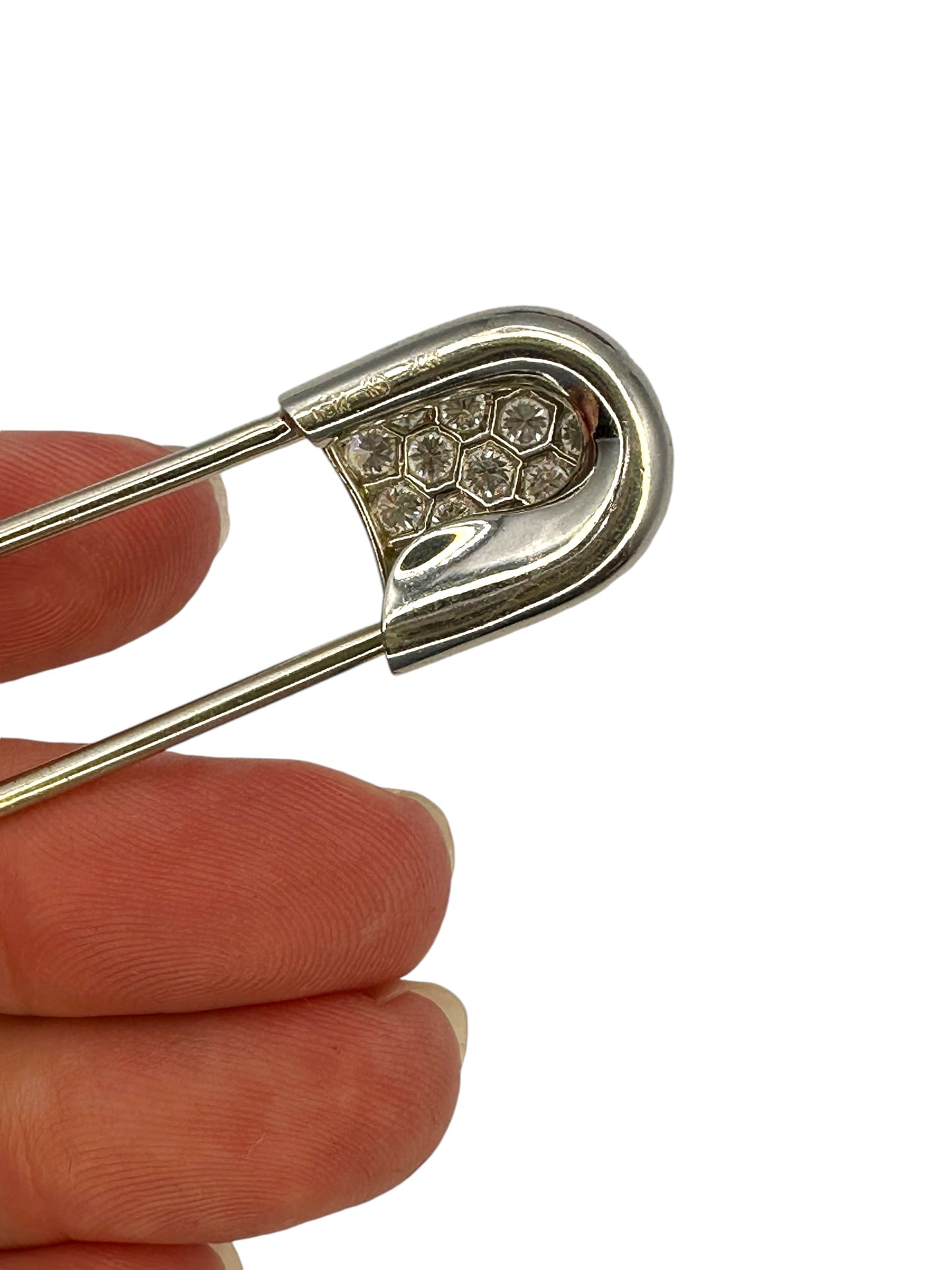 18k Platinum Diamond Safety Pin Brooch