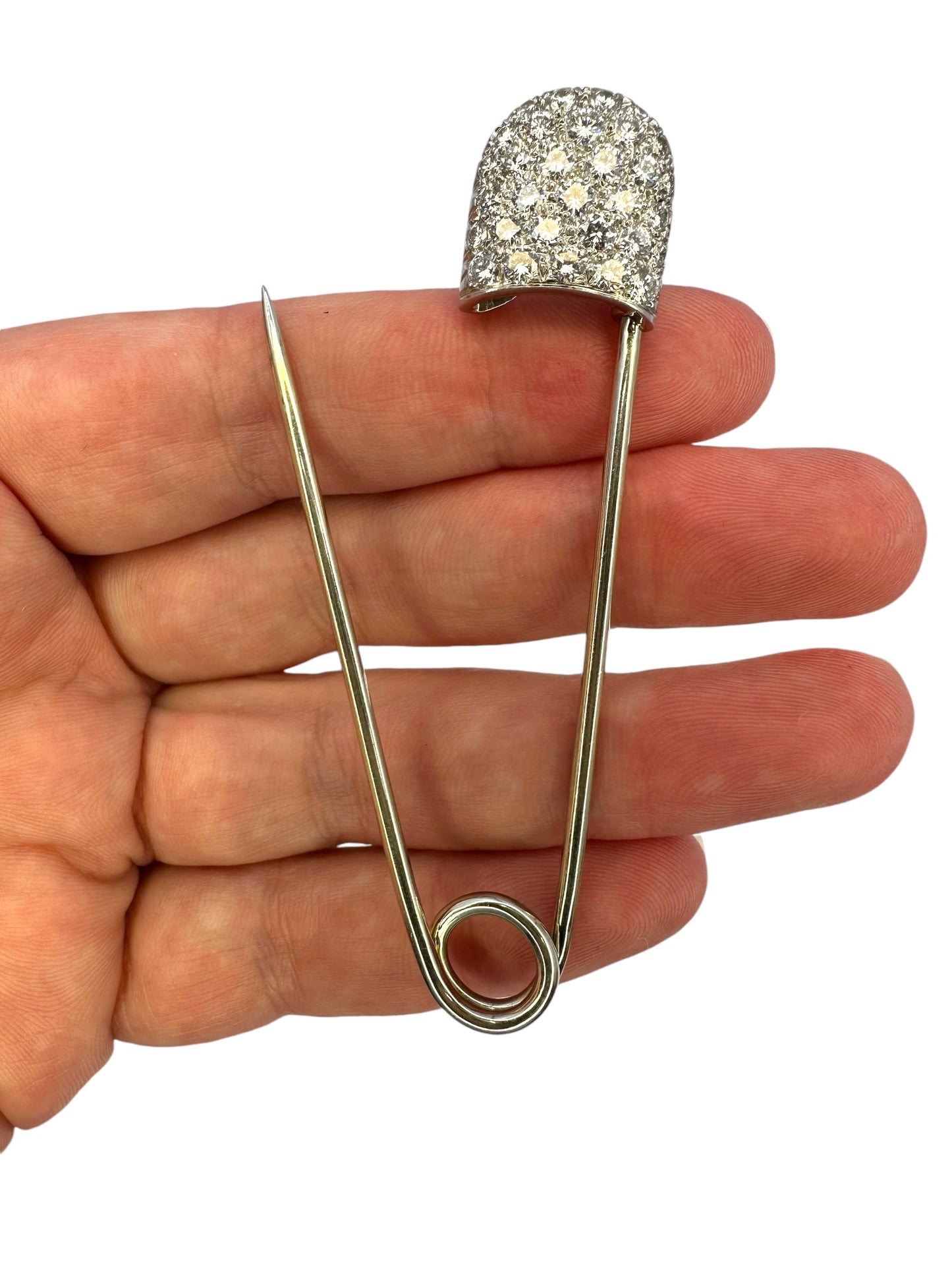 18k Platinum Diamond Safety Pin Brooch