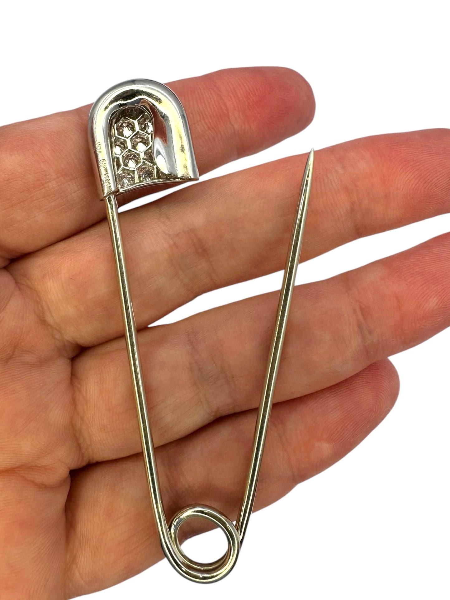 18k Platinum Diamond Safety Pin Brooch