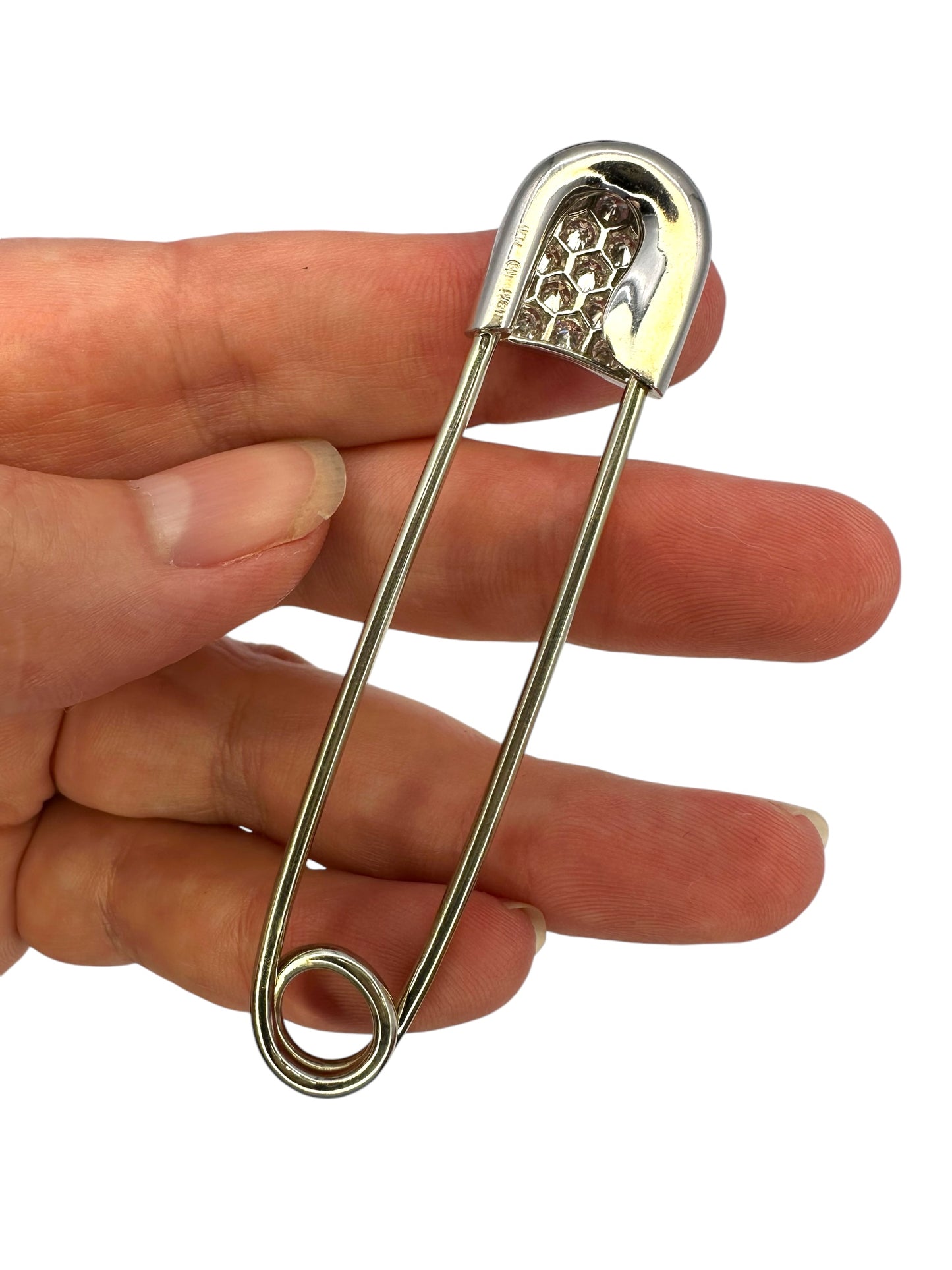 18k Platinum Diamond Safety Pin Brooch