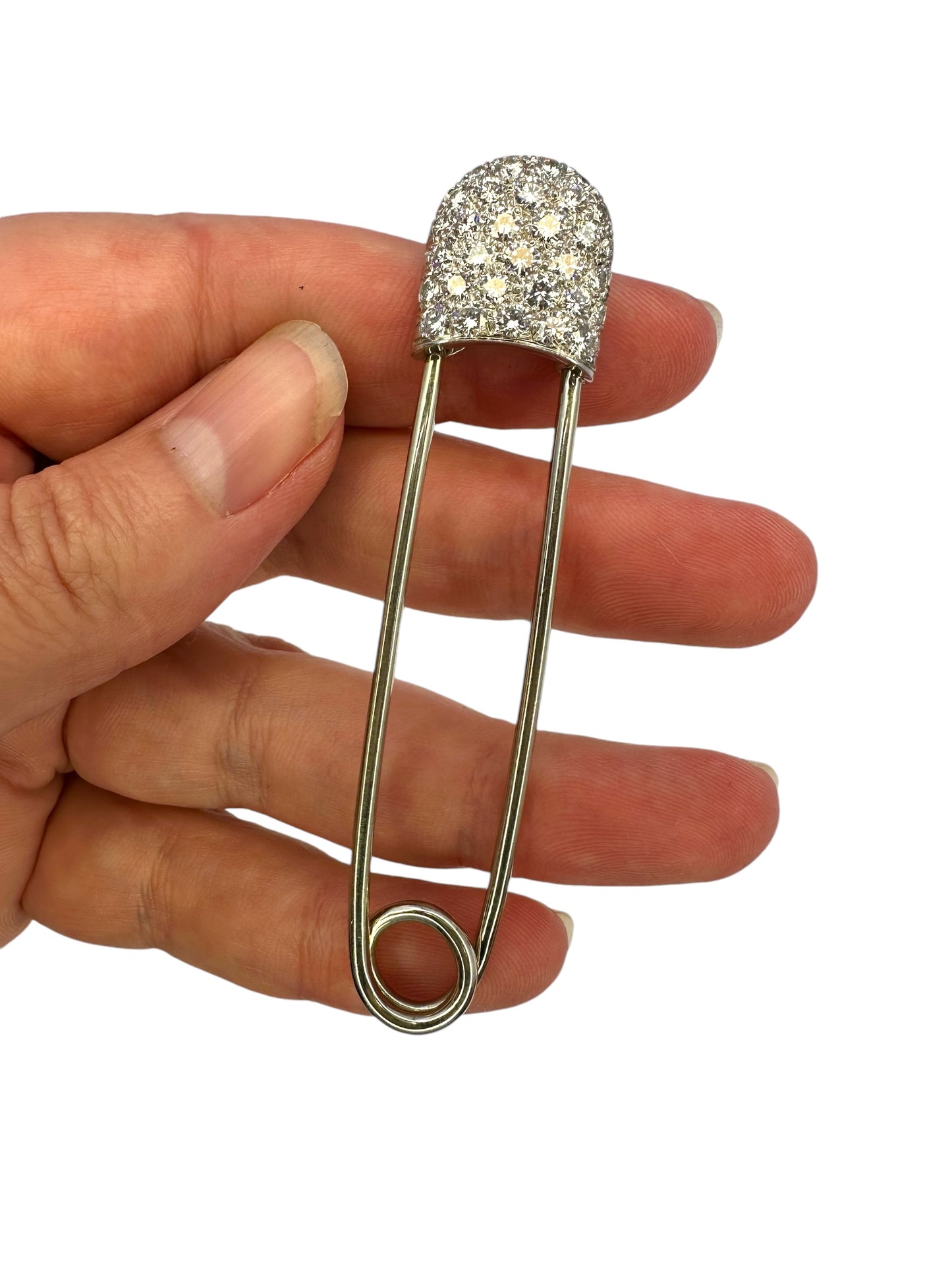 18k Platinum Diamond Safety Pin Brooch