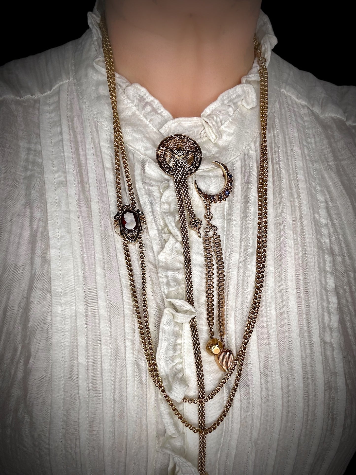 14k Victorian Cameo Slide Long Guard Necklace
