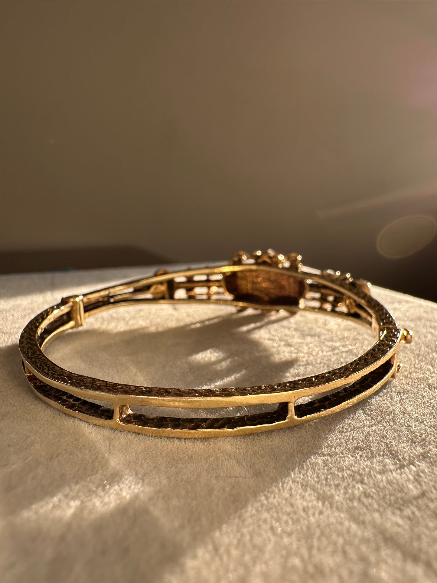 14k Enamel Diamond Victorian Style Bangle Bracelet