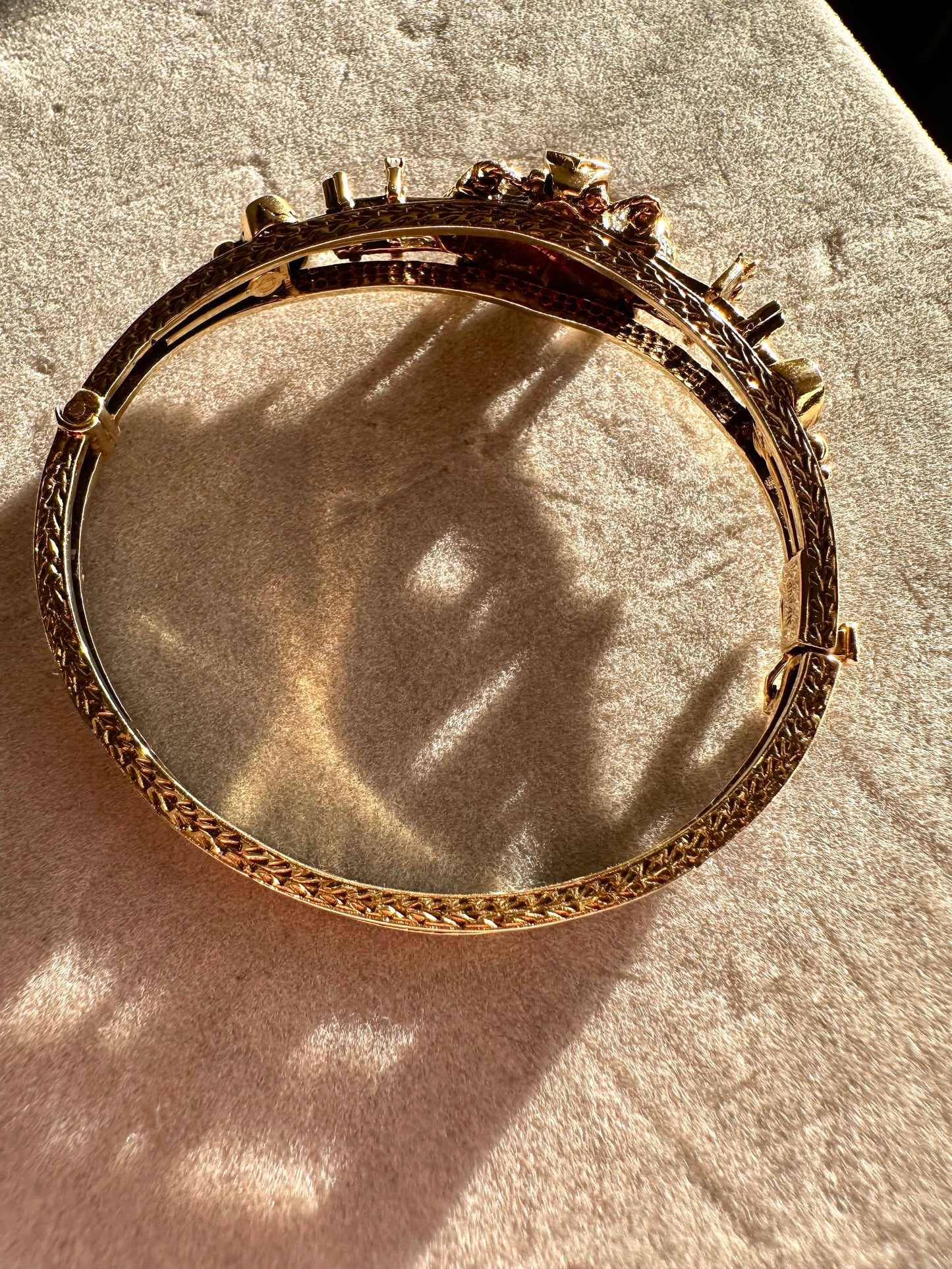 14k Enamel Diamond Victorian Style Bangle Bracelet
