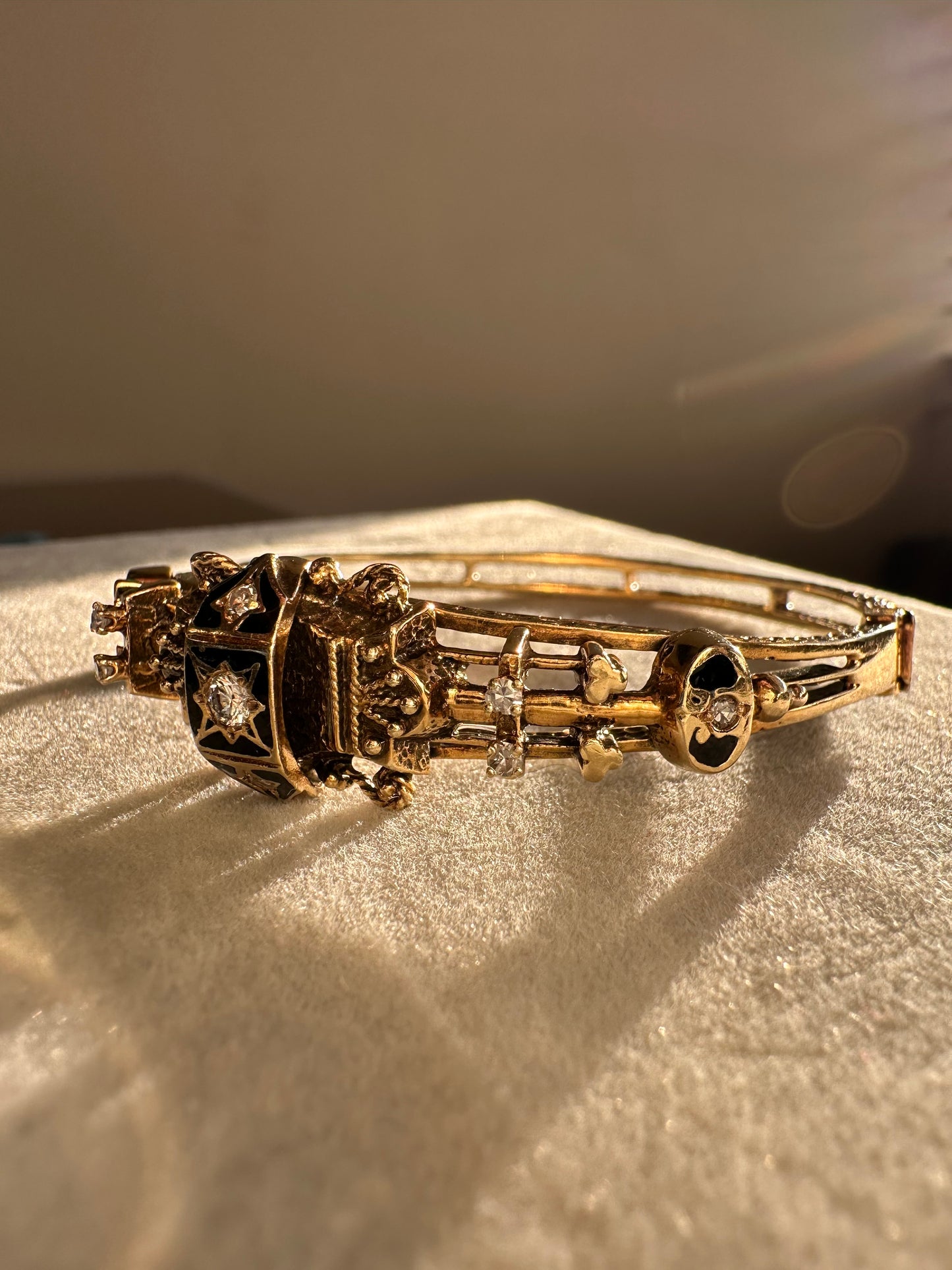 14k Enamel Diamond Victorian Style Bangle Bracelet