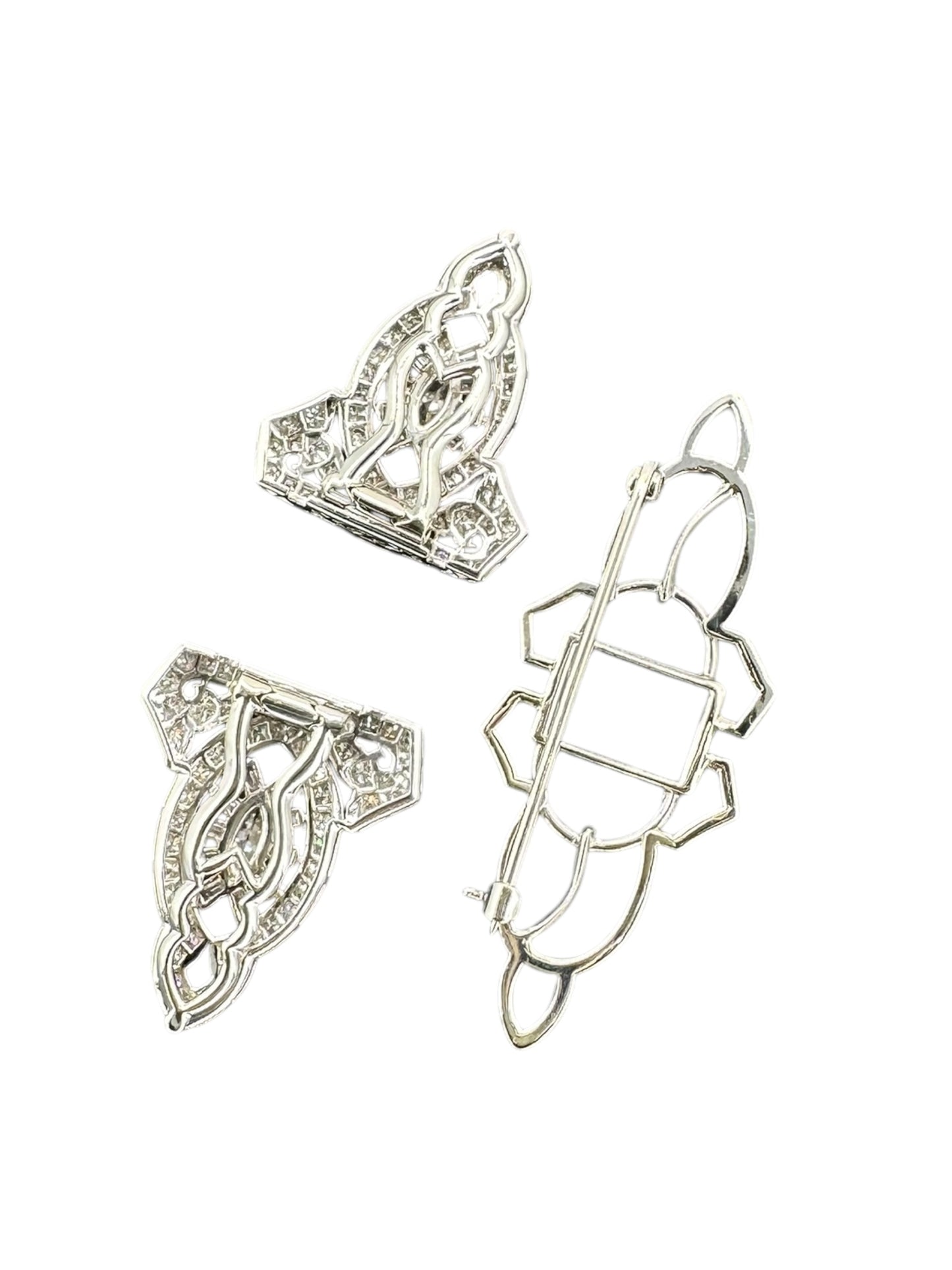 Platinum Diamond Dress Clips/ Duette Brooch