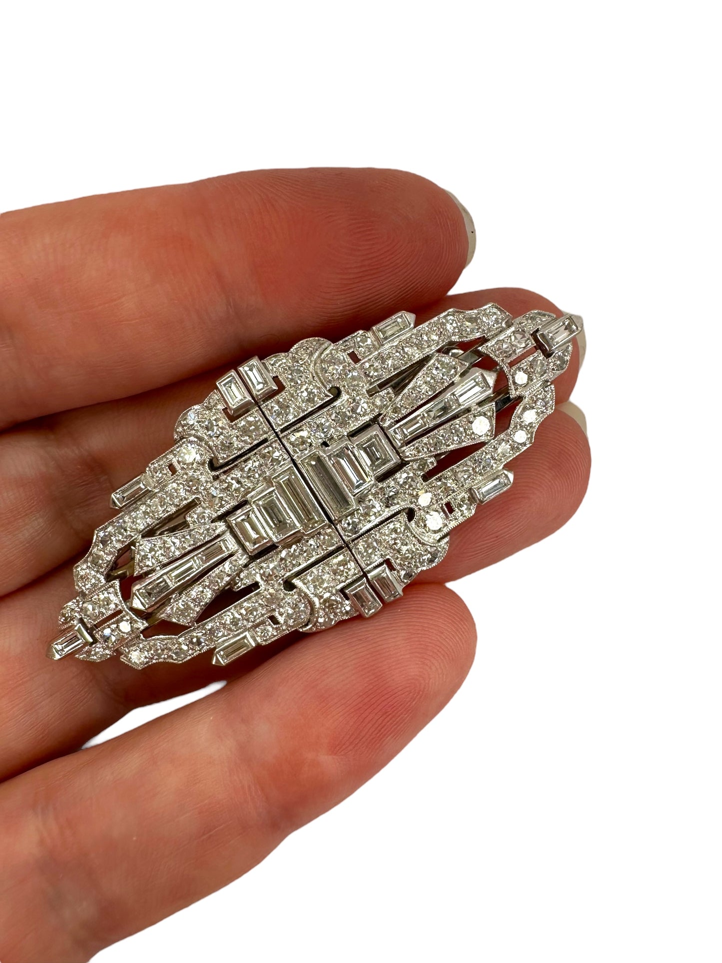 Platinum Double Clip Diamond Brooch