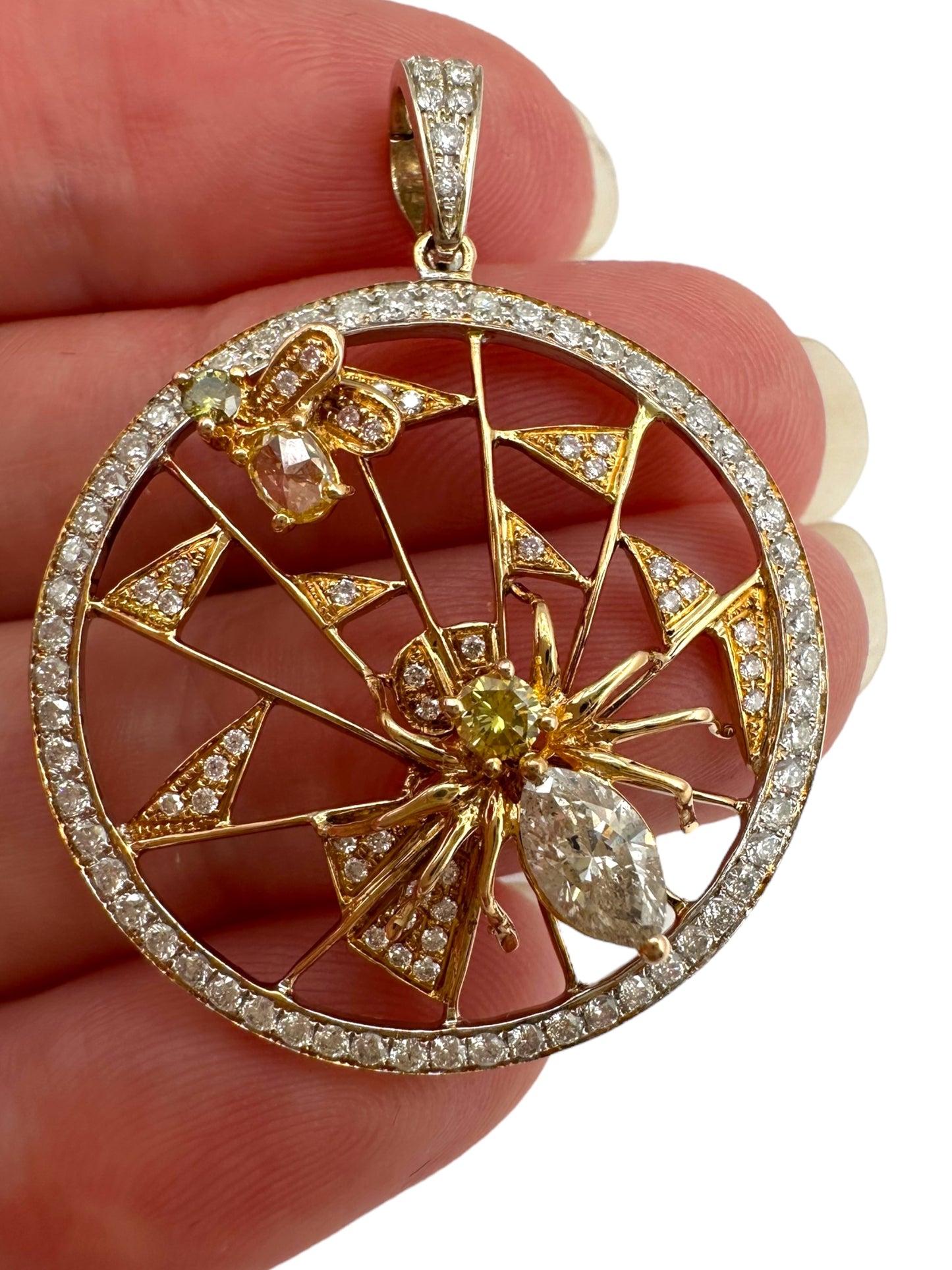 18k Spider & Fly Diamond Pendant