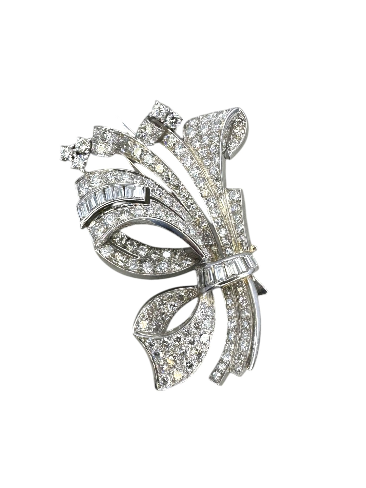 Platinum Diamond Bow Fur Clip Brooch