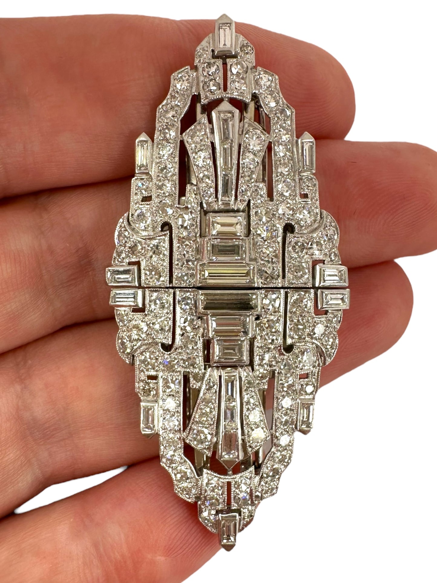 Platinum Double Clip Diamond Brooch