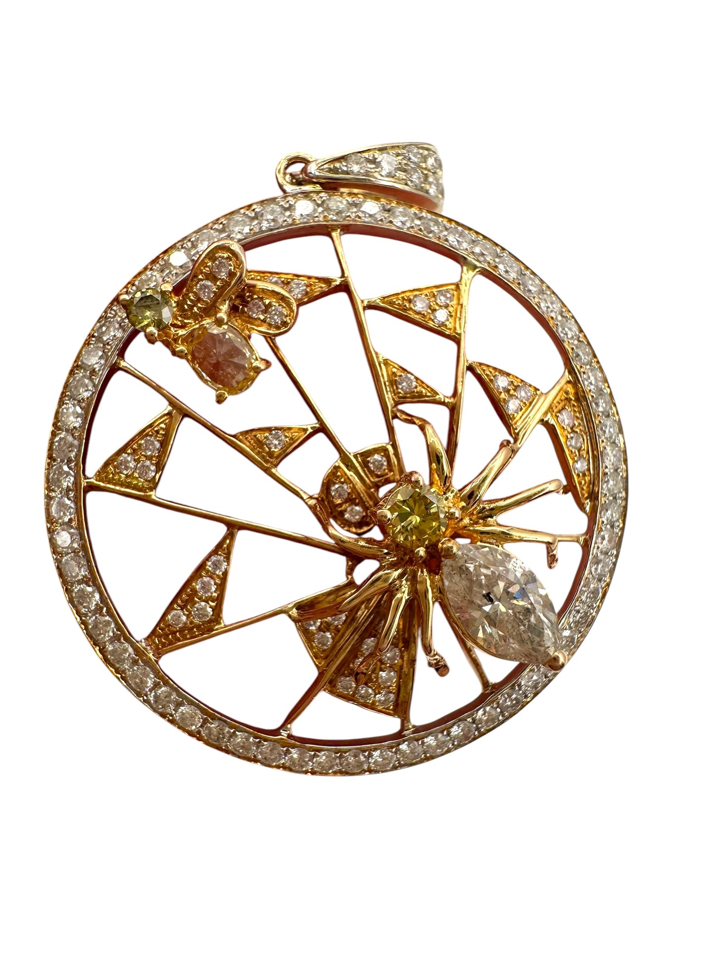 18k Spider & Fly Diamond Pendant