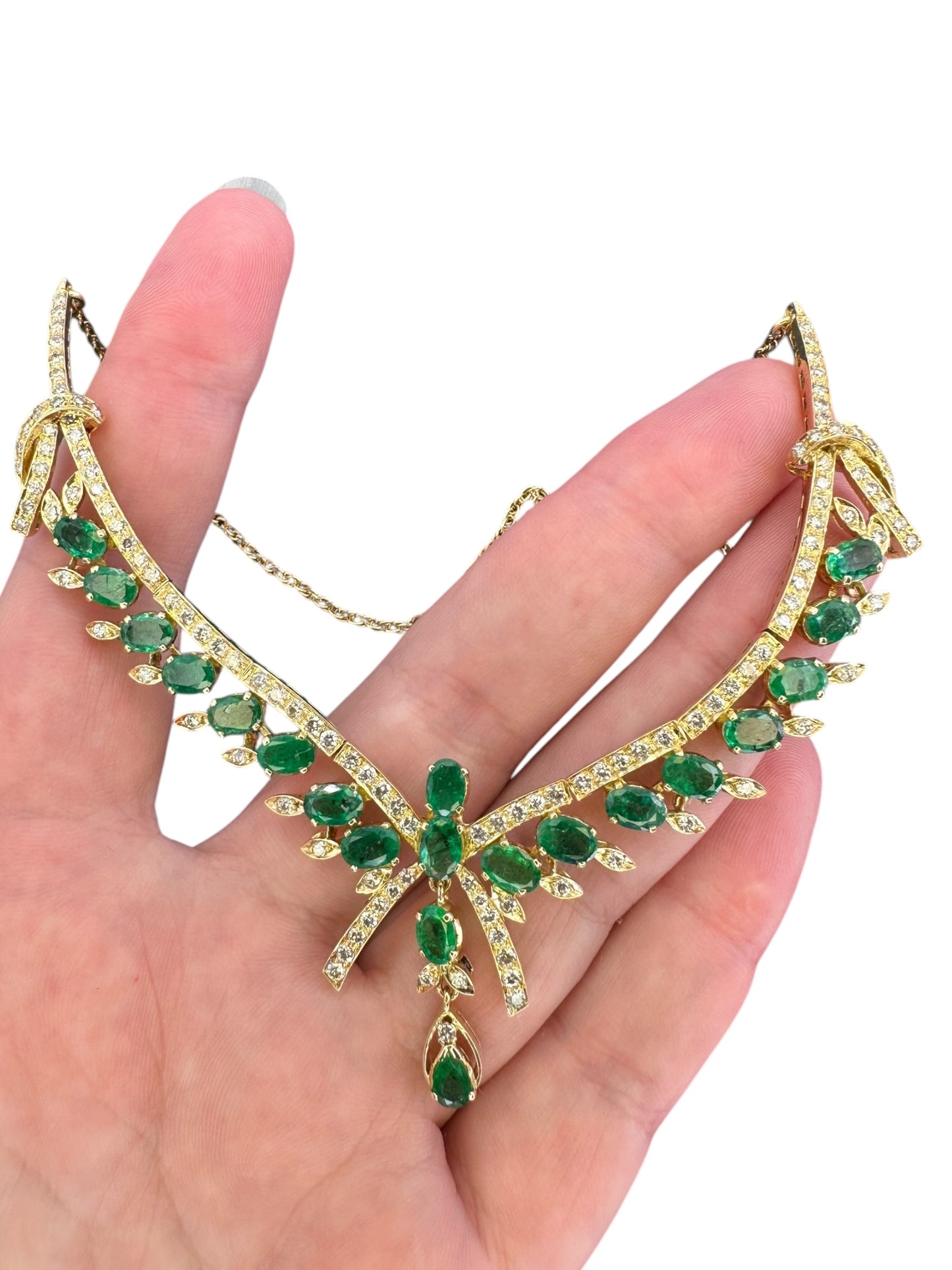 18k Emerald Diamond Bib Necklace