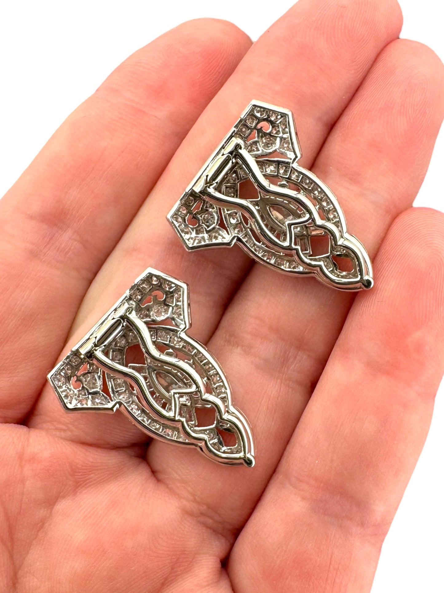 Platinum Diamond Dress Clips/ Duette Brooch