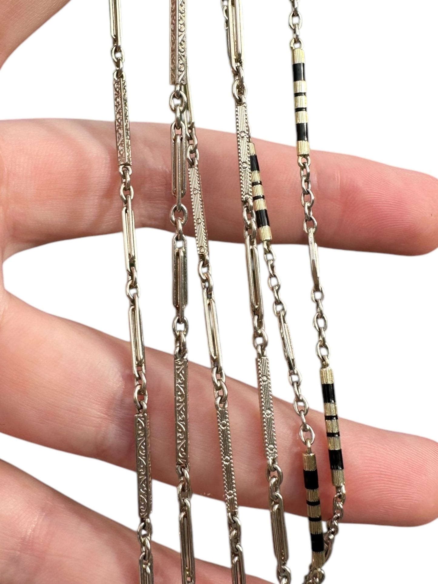 14k White Gold Geometric Bar Link Watch Chain