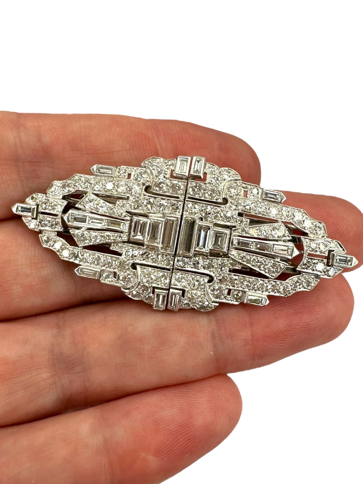 Platinum Double Clip Diamond Brooch