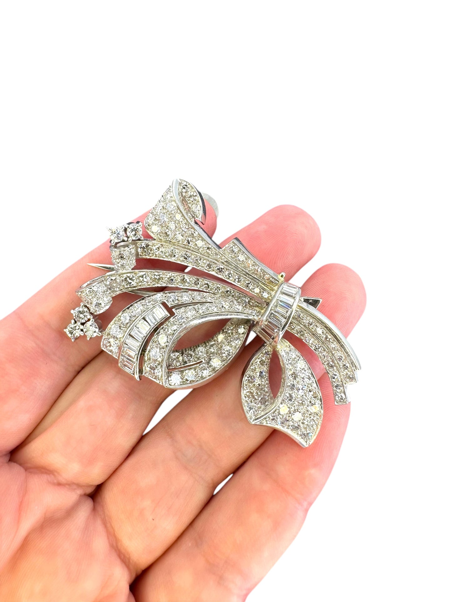 Platinum Diamond Bow Fur Clip Brooch