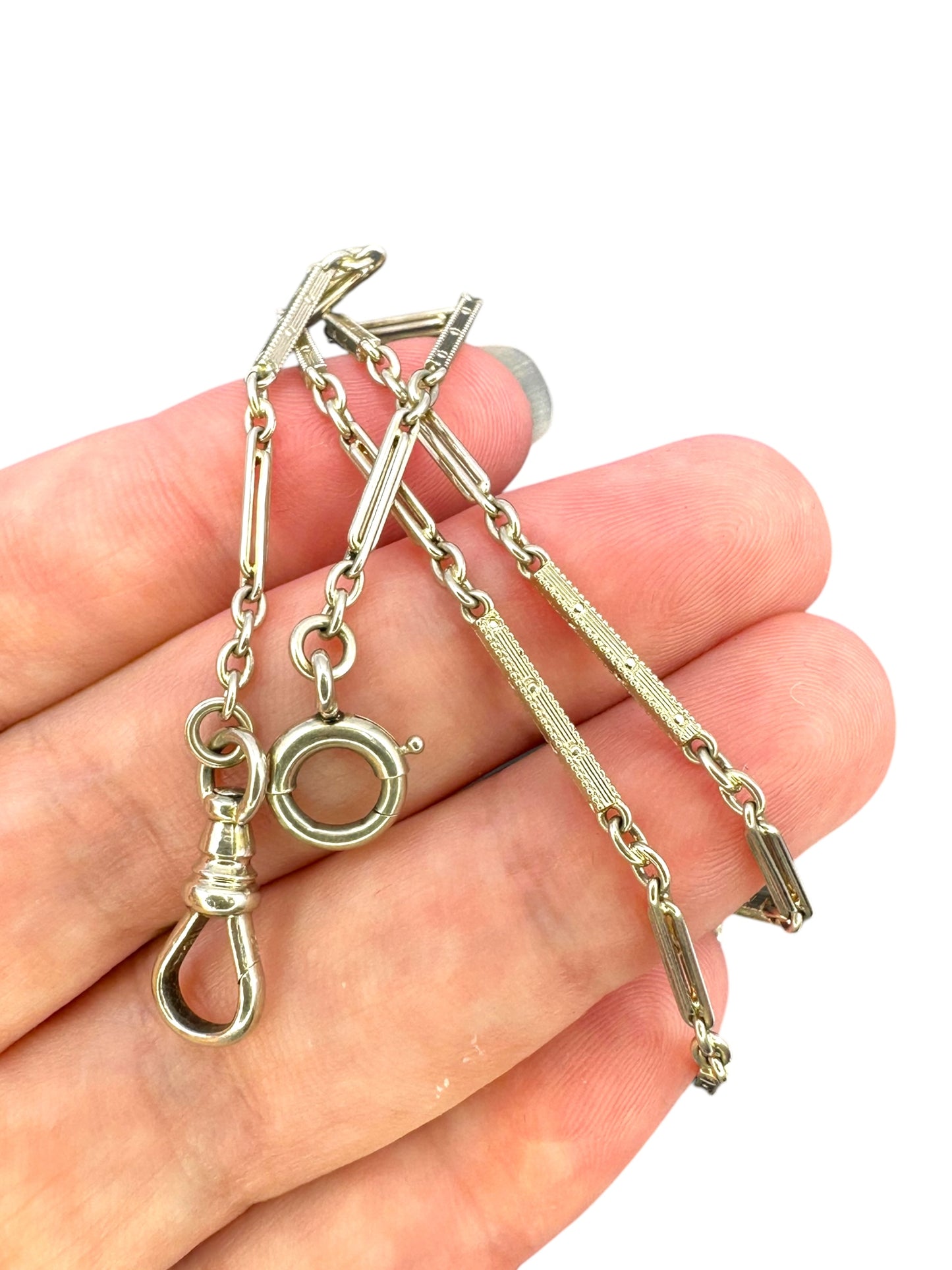 14k White Gold Geometric Bar Link Watch Chain