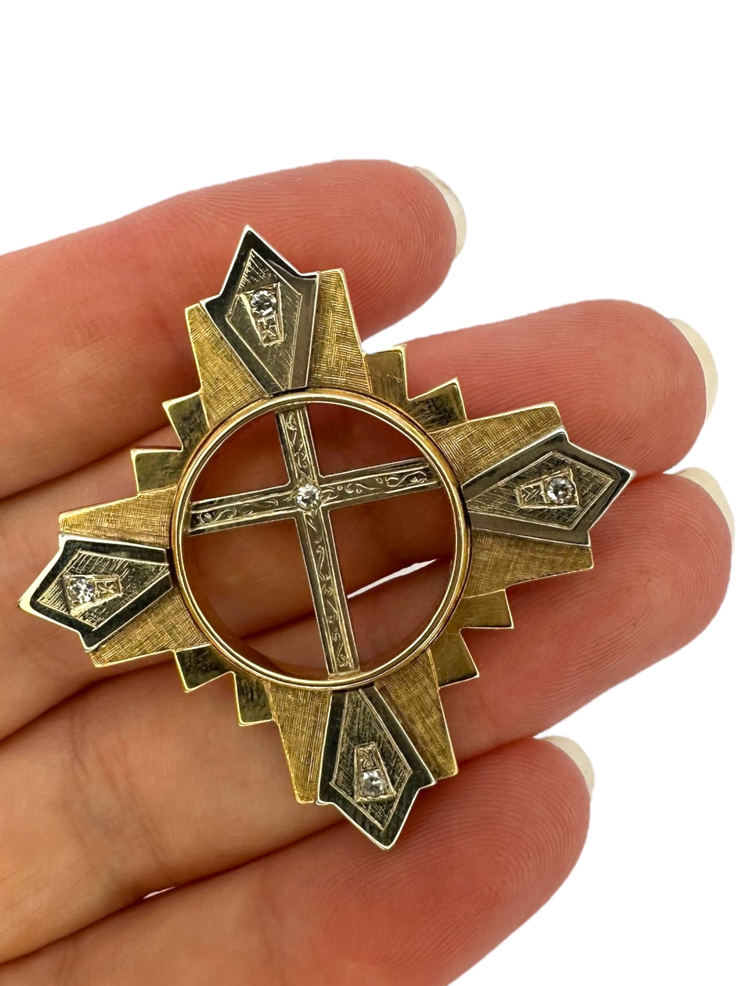 14k Cross Star Diamond Pendant