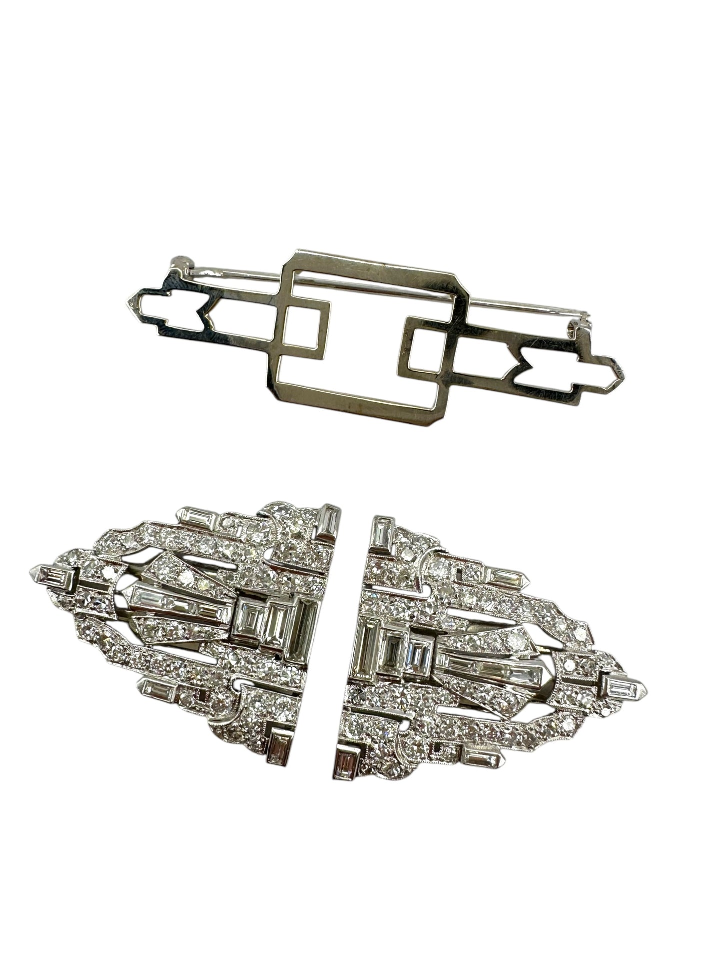 Platinum Double Clip Diamond Brooch