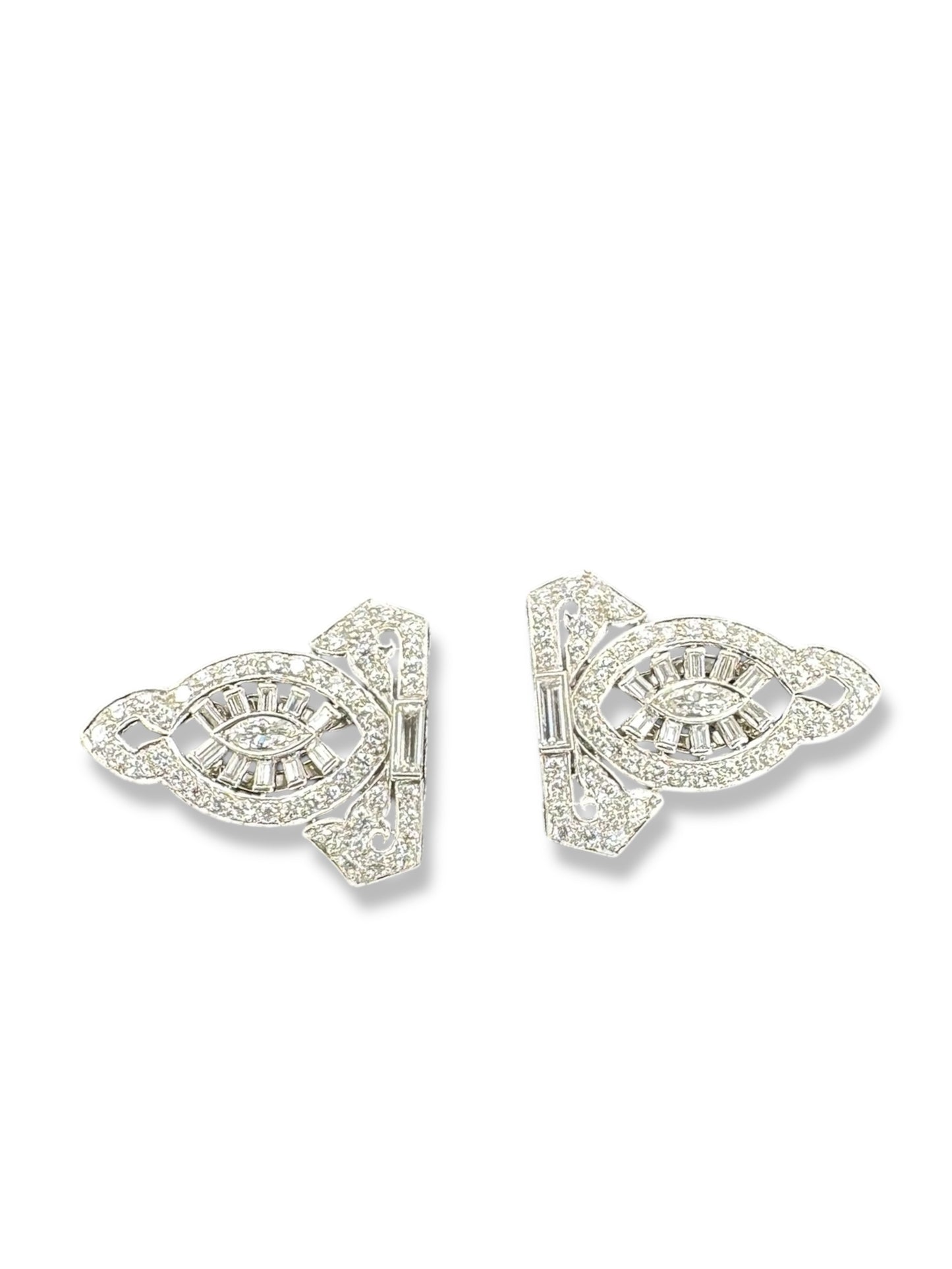 Platinum Diamond Dress Clips/ Duette Brooch