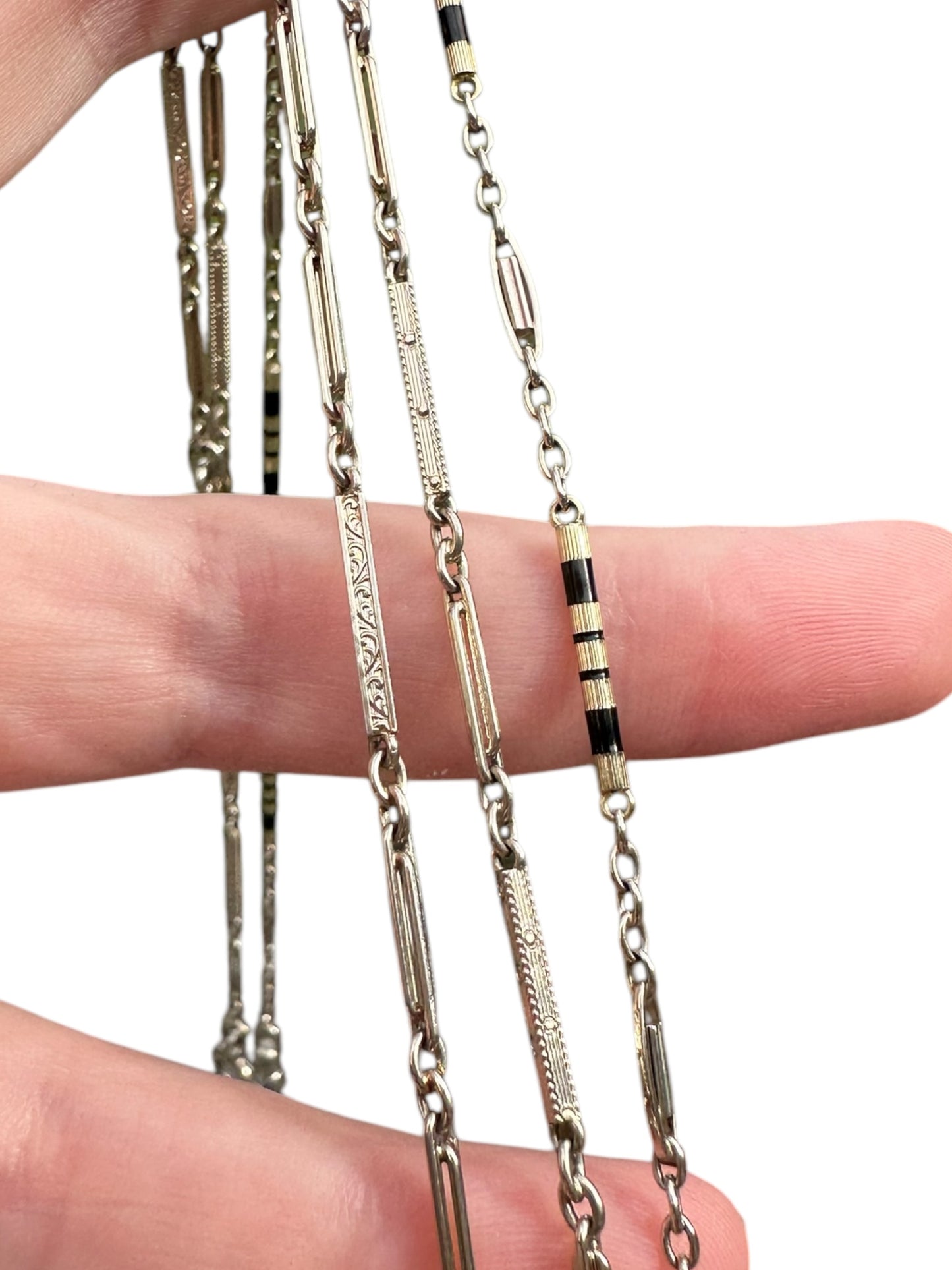 14k White Gold Geometric Bar Link Watch Chain