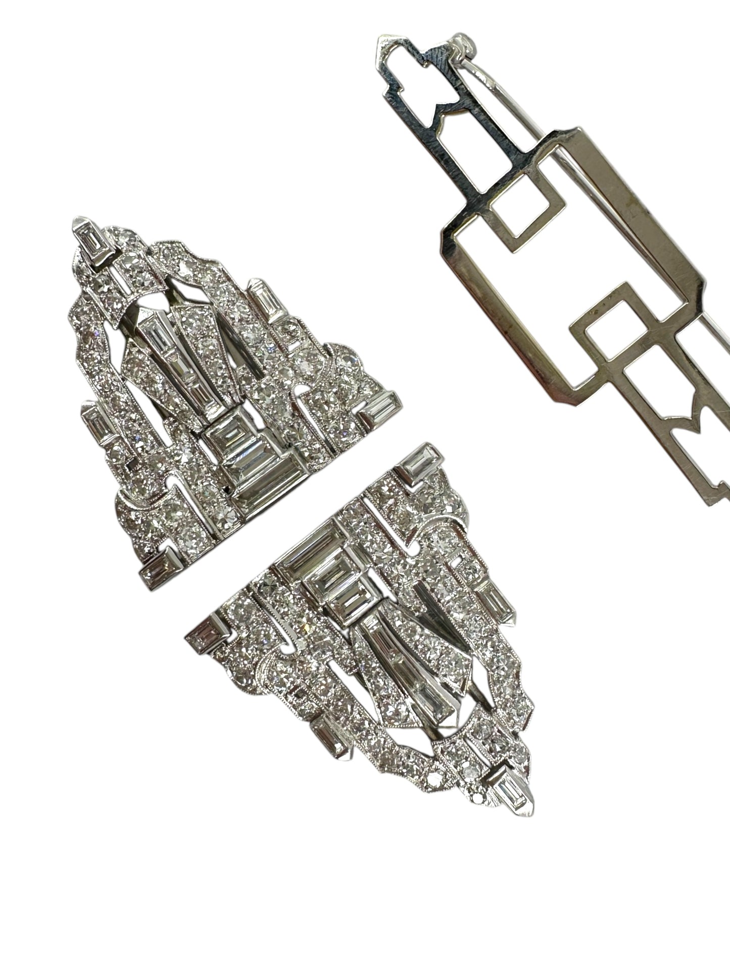Platinum Double Clip Diamond Brooch