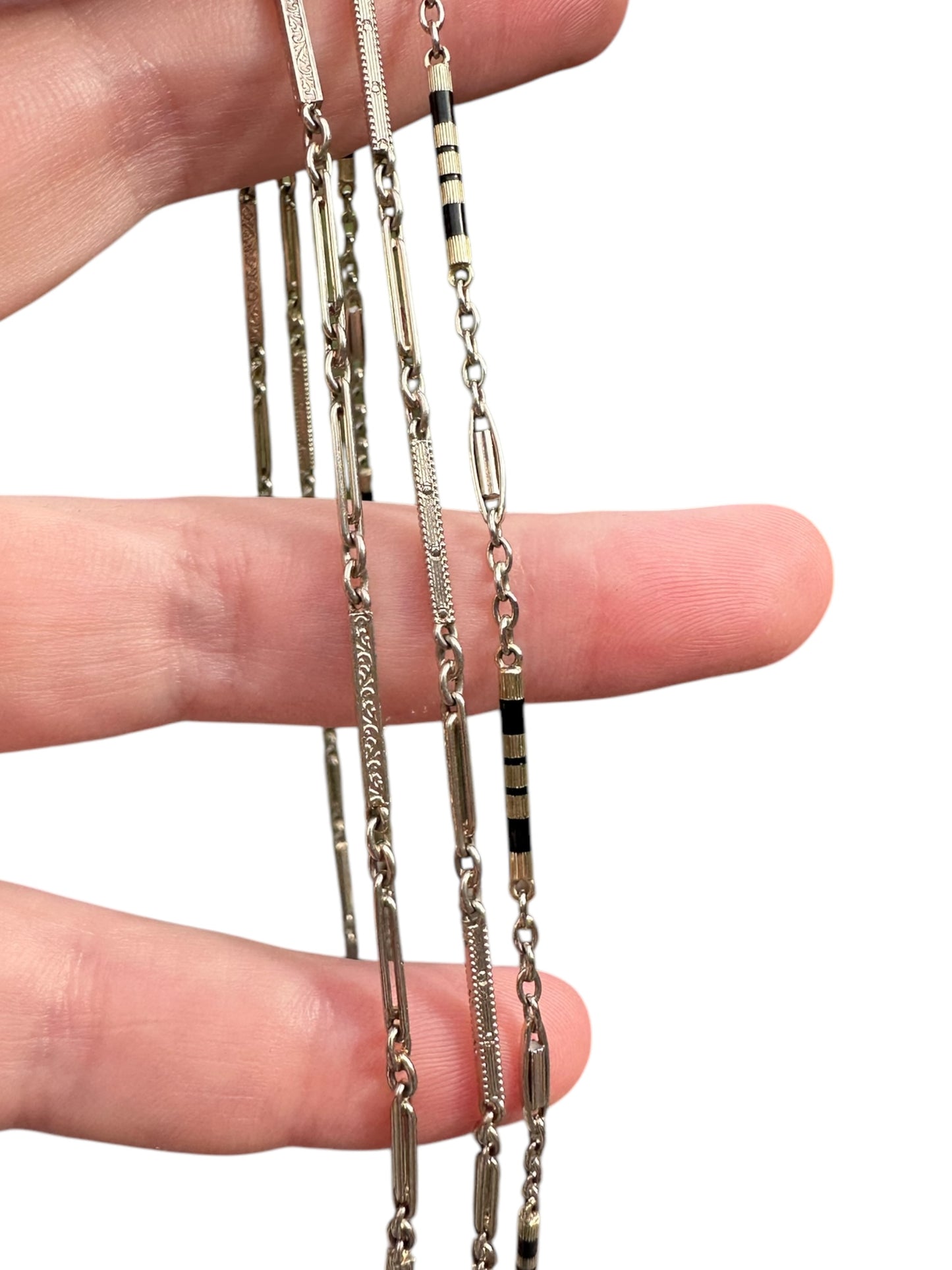 14k White Gold Geometric Bar Link Watch Chain