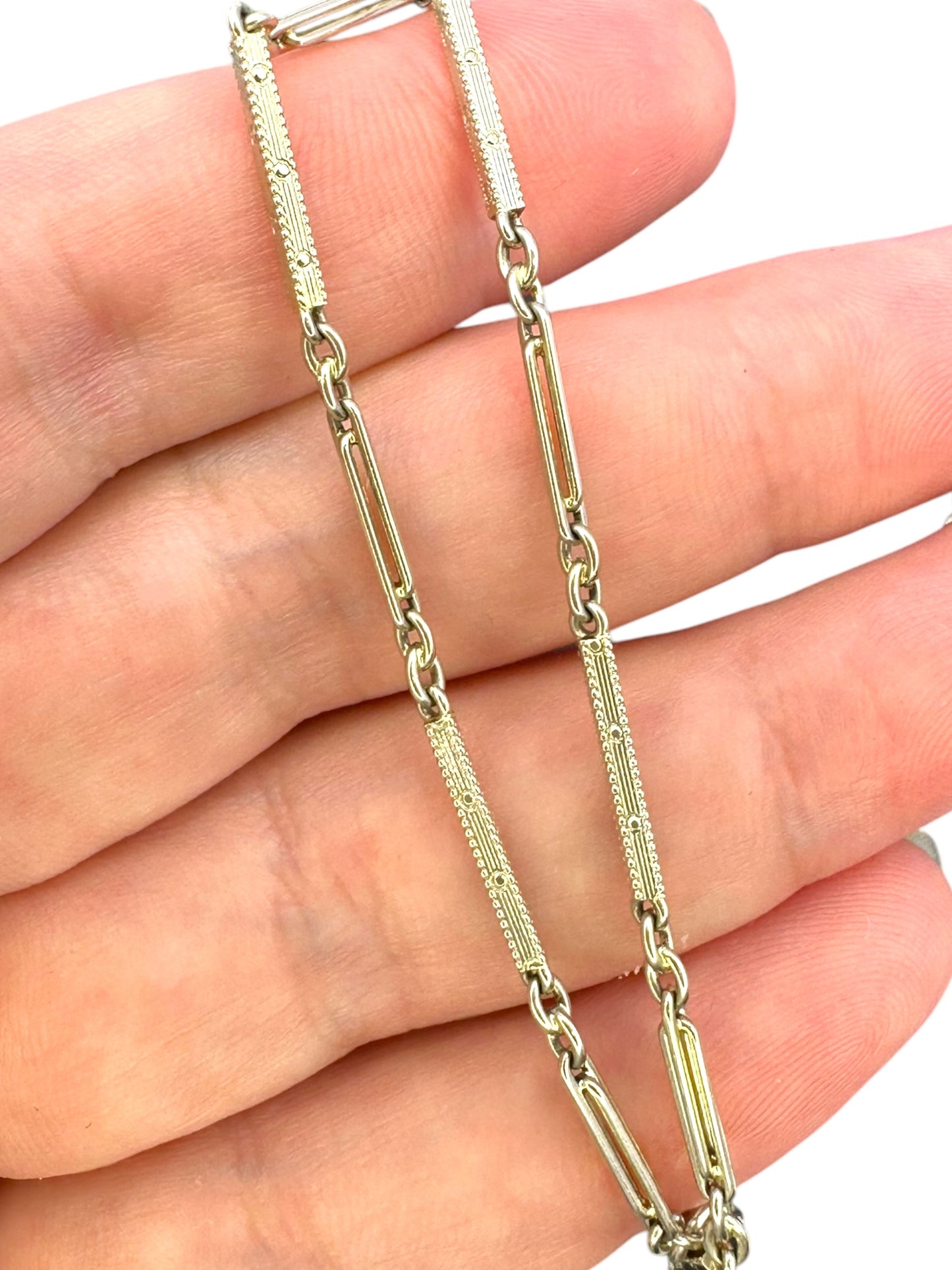 14k White Gold Geometric Bar Link Watch Chain
