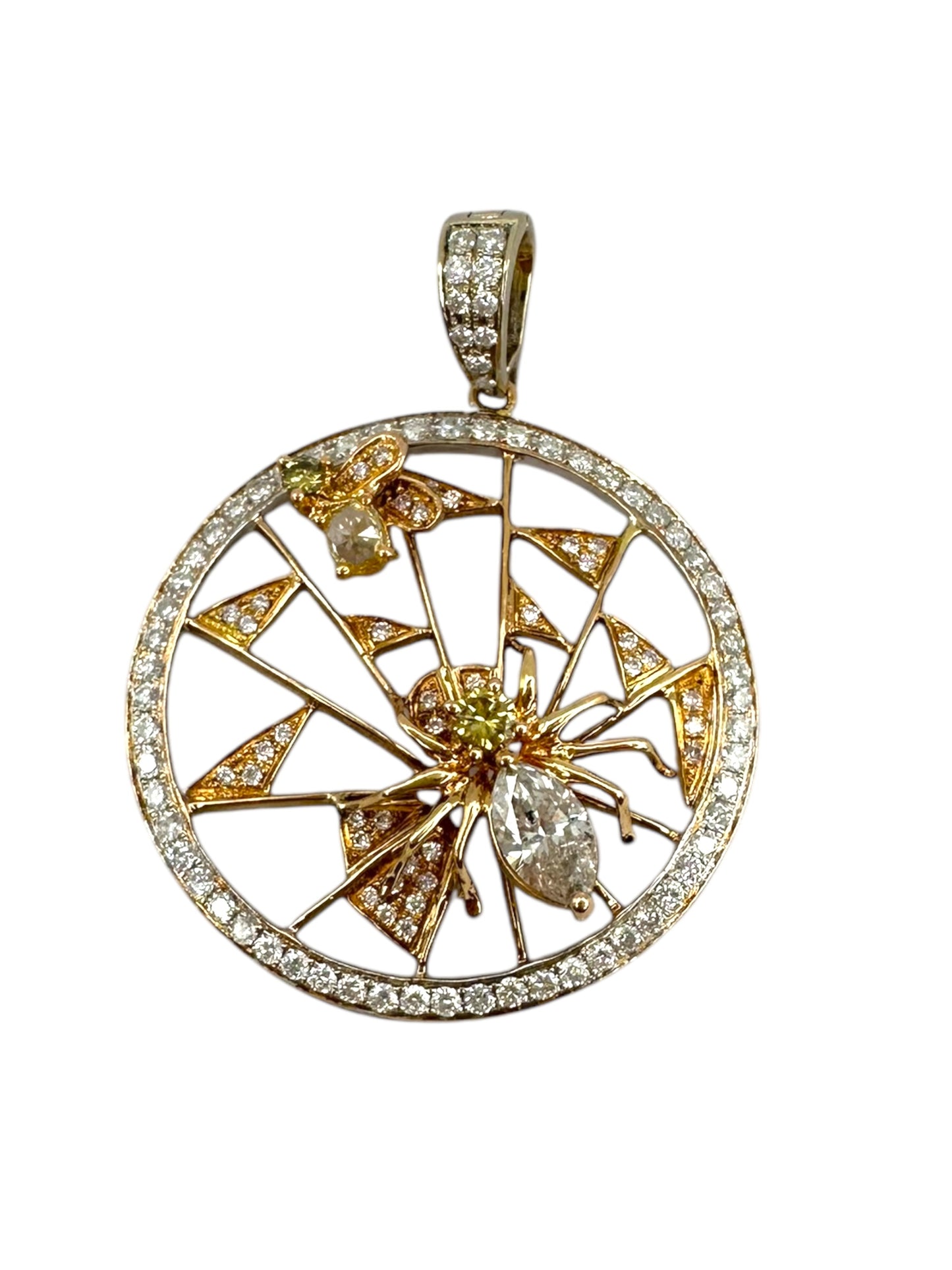 18k Spider & Fly Diamond Pendant