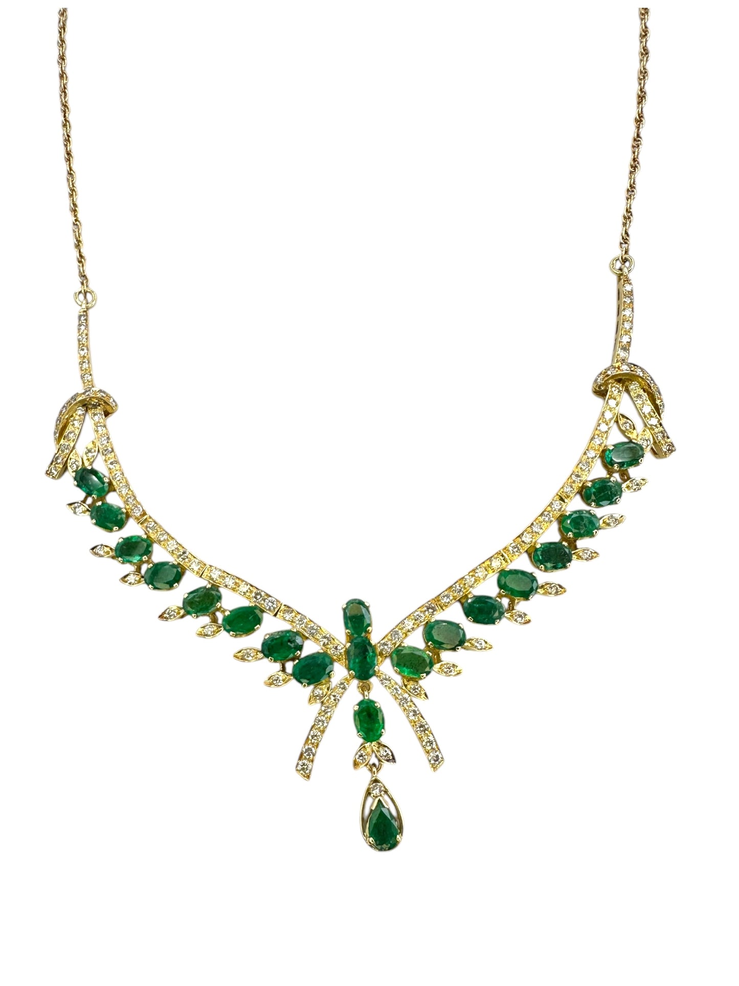18k Emerald Diamond Bib Necklace