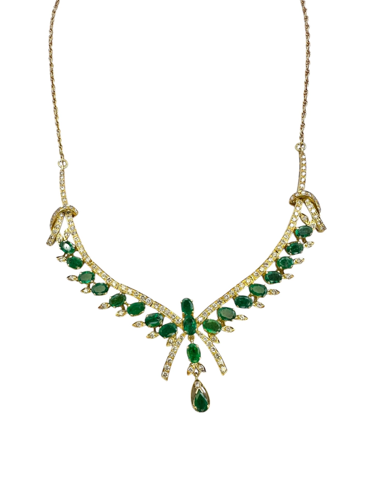 18k Emerald Diamond Bib Necklace