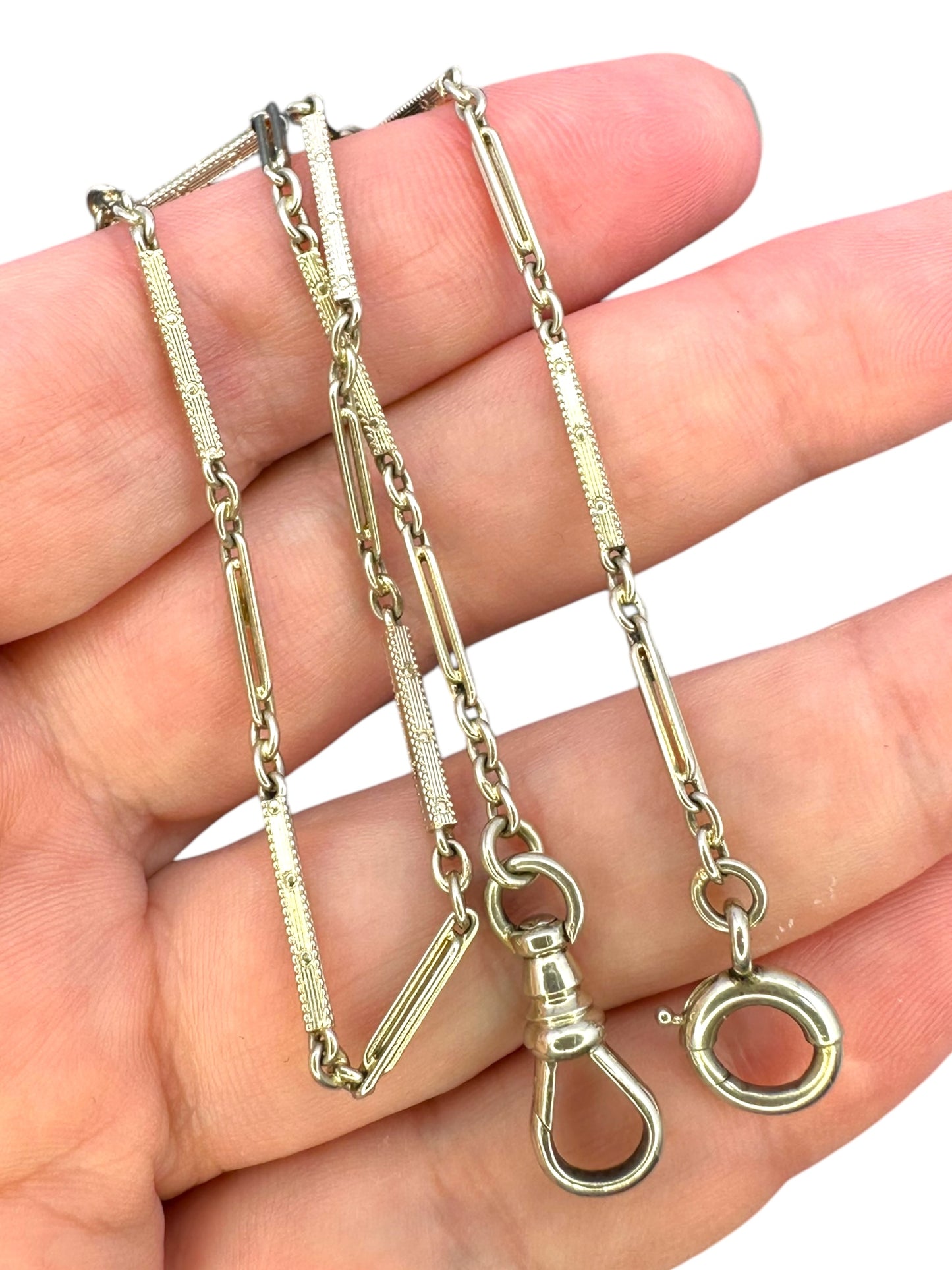 14k White Gold Geometric Bar Link Watch Chain