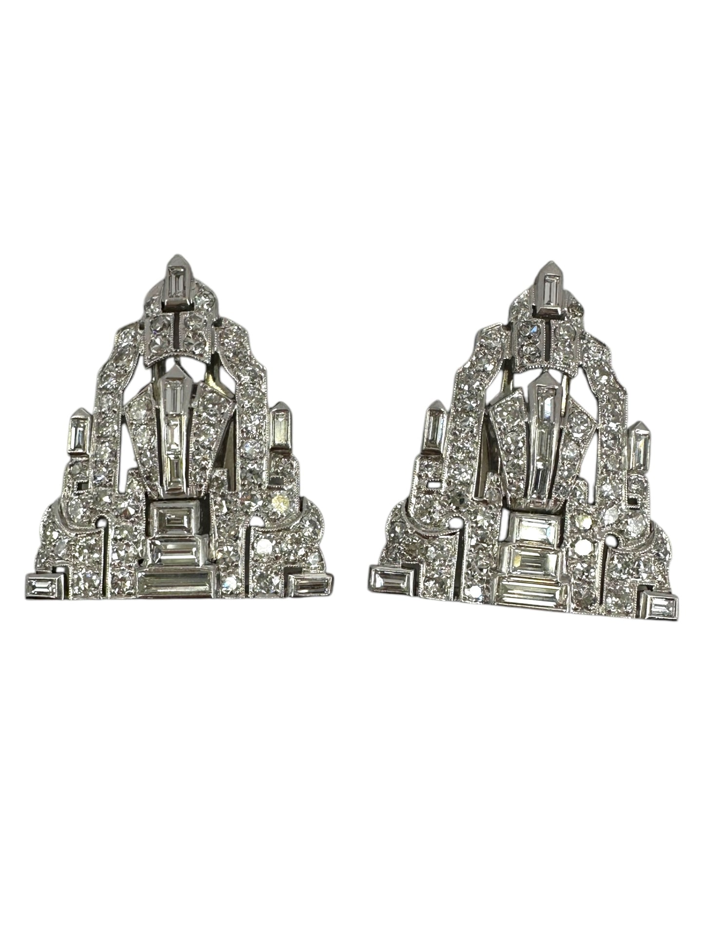 Platinum Double Clip Diamond Brooch