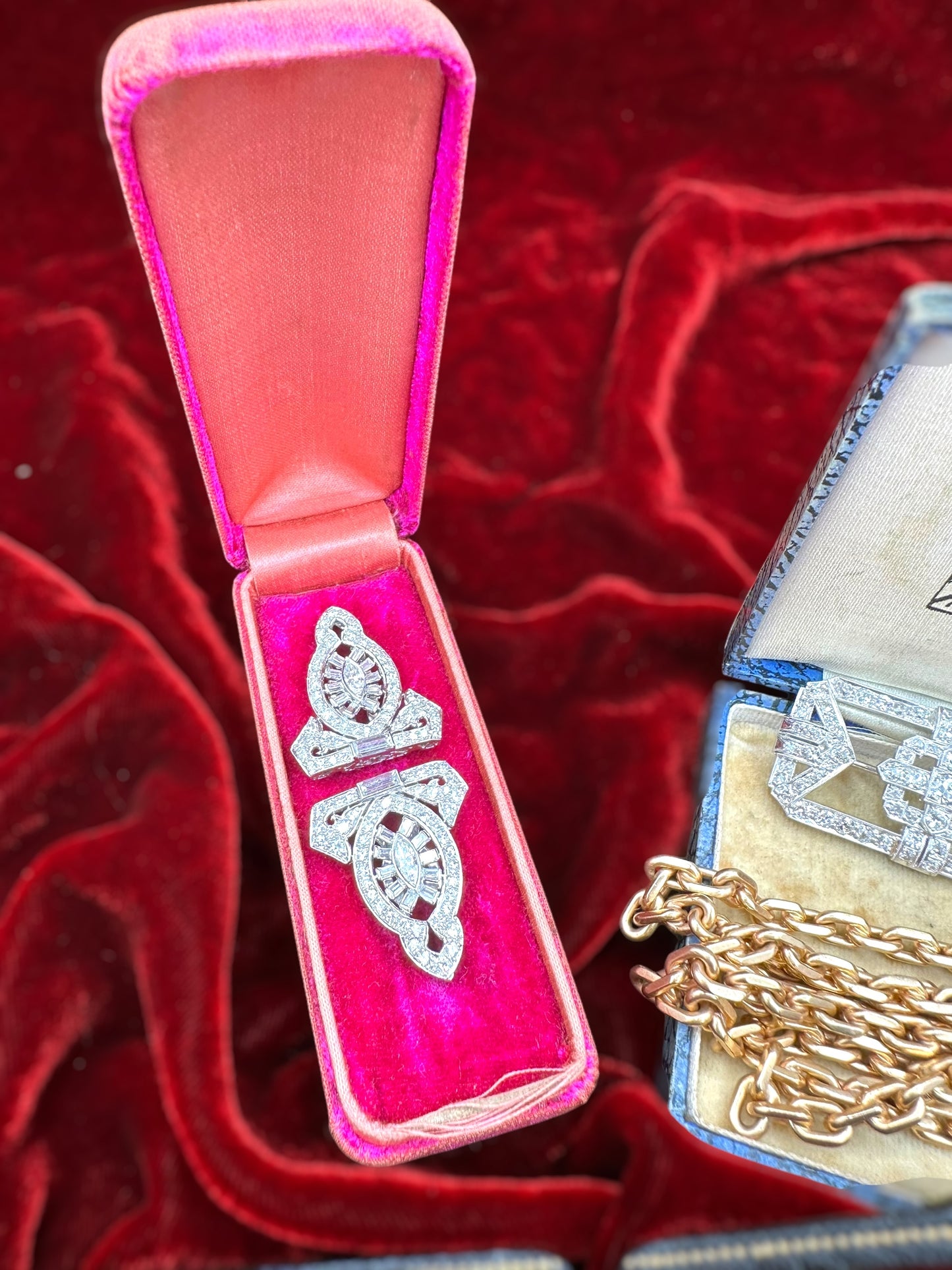Platinum Diamond Dress Clips/ Duette Brooch