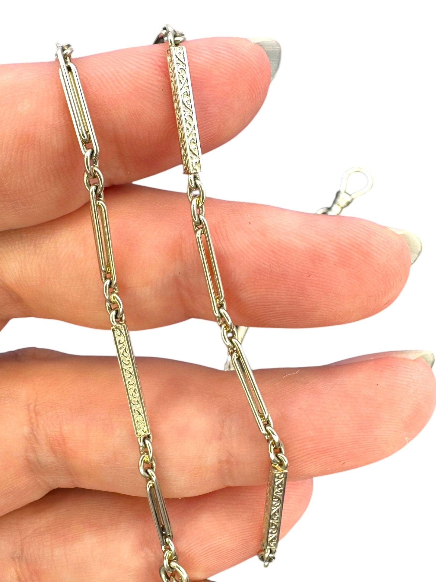 14k White Gold Floral Bar Link Watch Chain