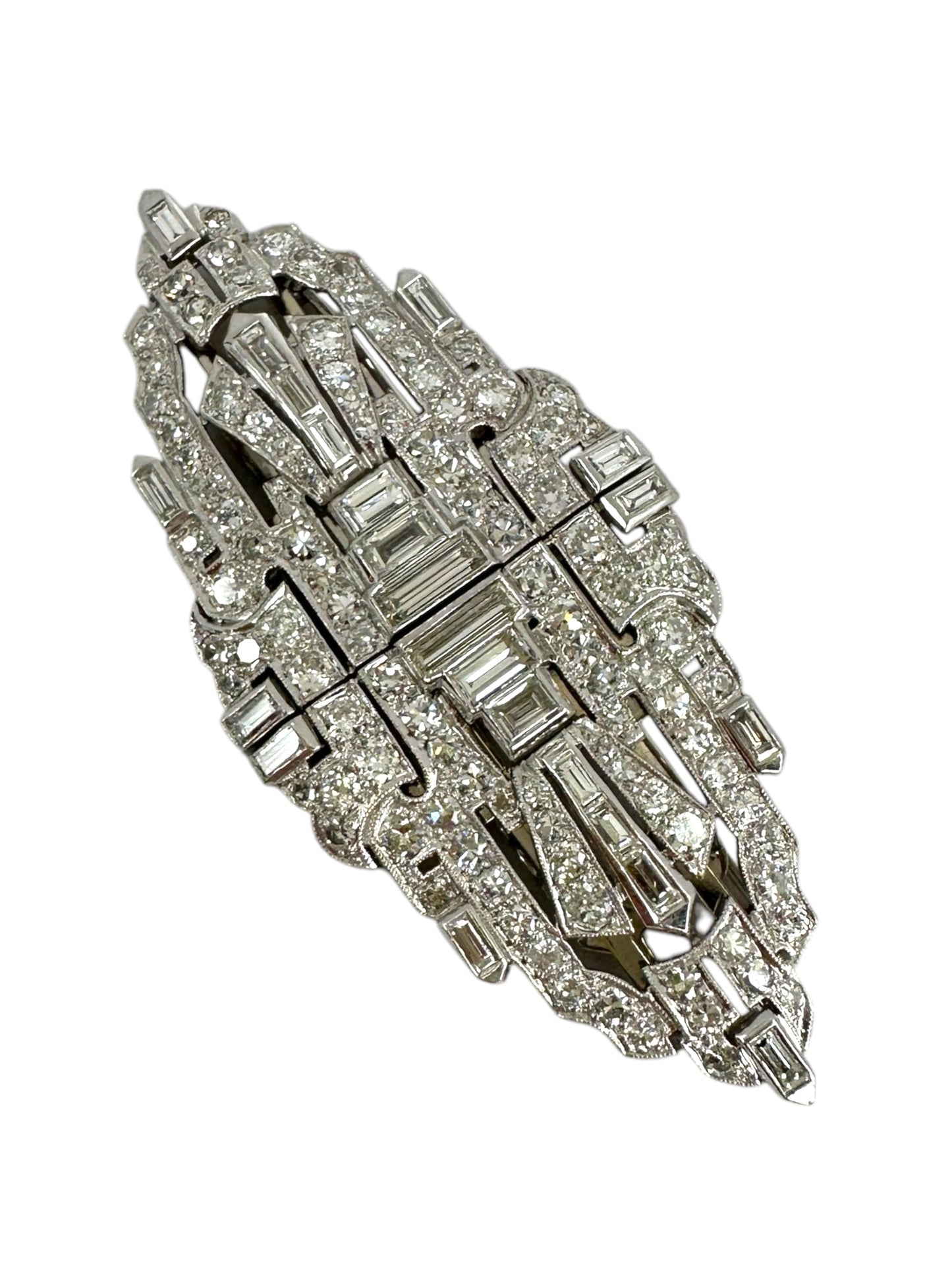 Platinum Double Clip Diamond Brooch
