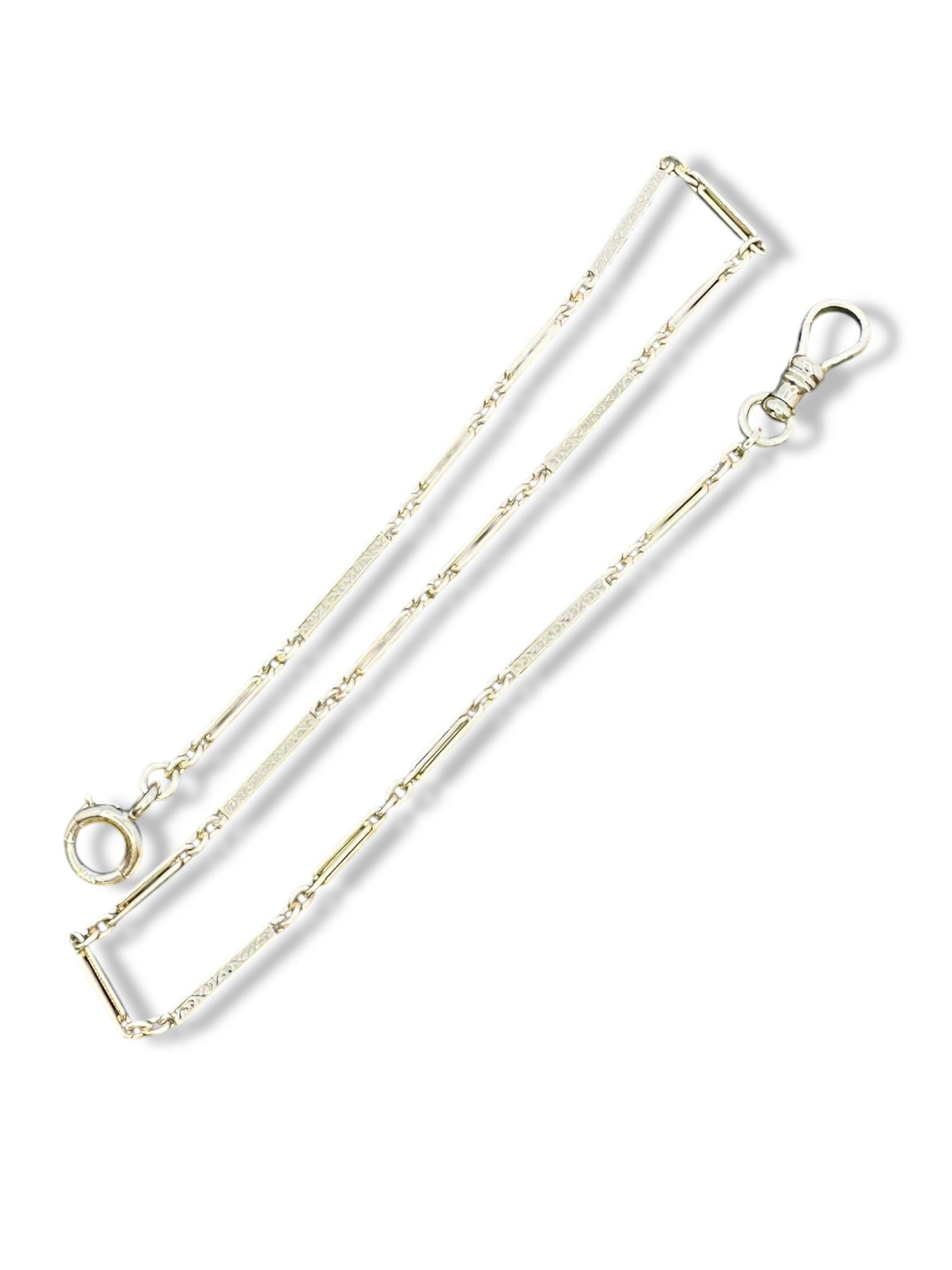 14k White Gold Floral Bar Link Watch Chain