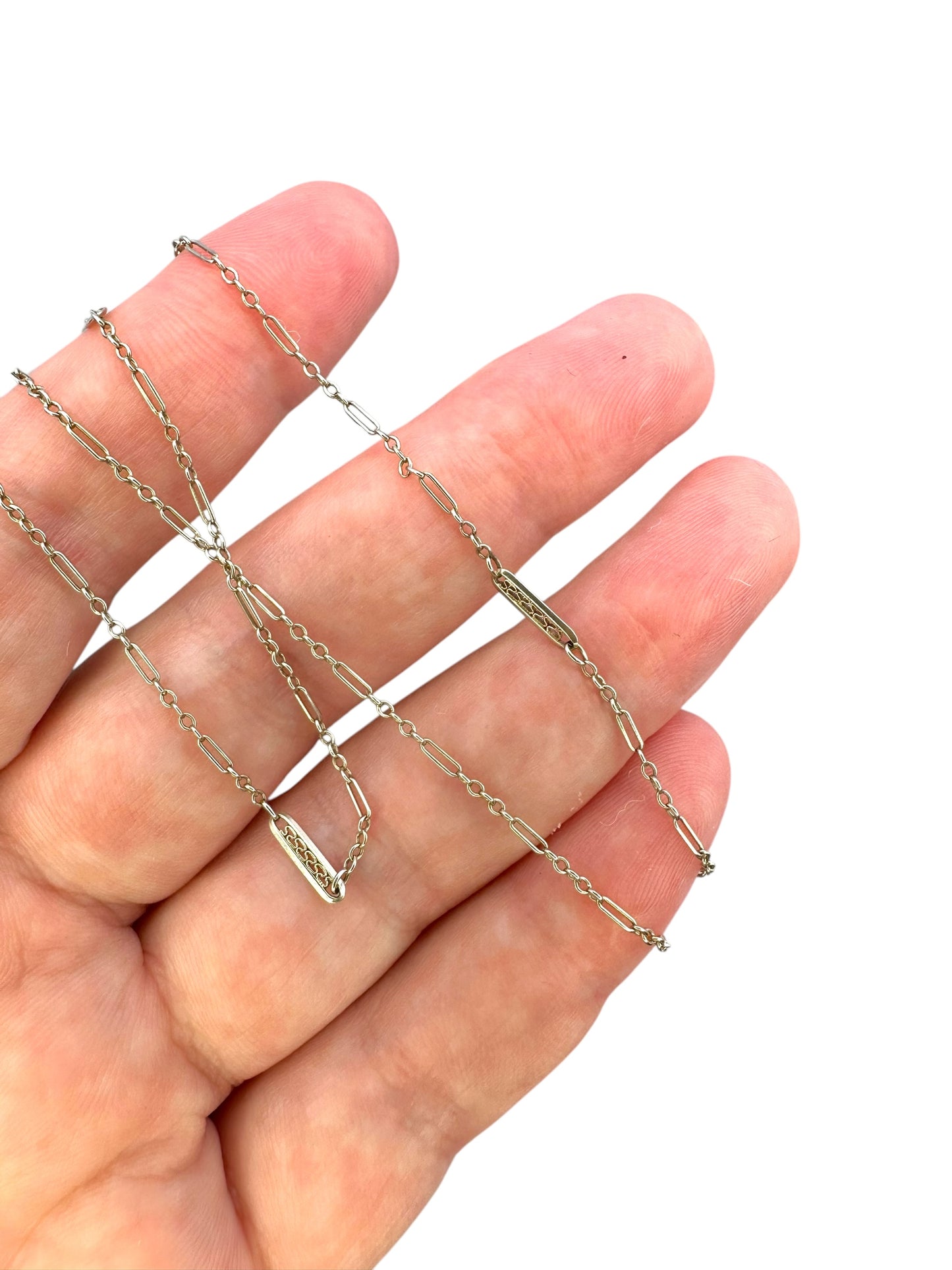 14k White Gold Art Deco Chain Necklace