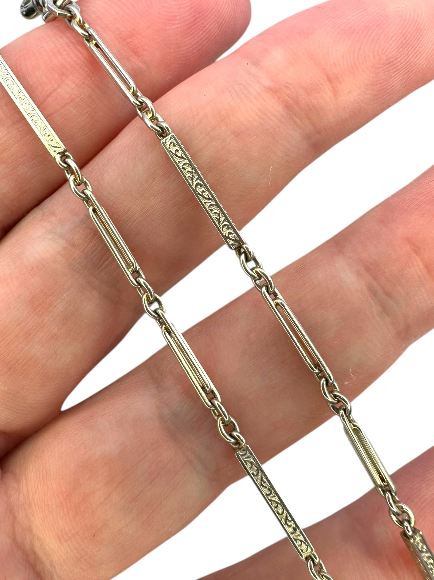 14k White Gold Floral Bar Link Watch Chain