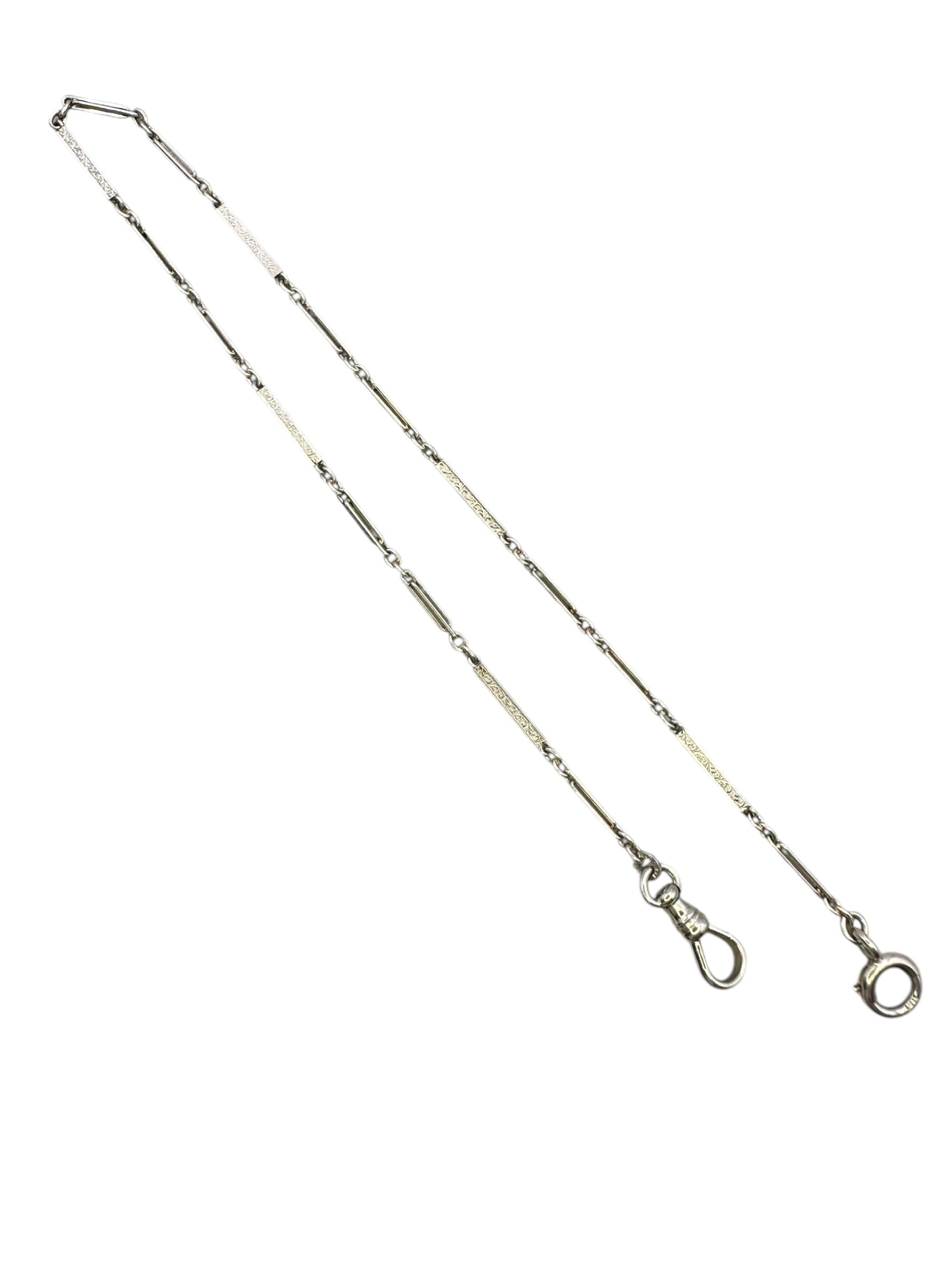 14k White Gold Floral Bar Link Watch Chain