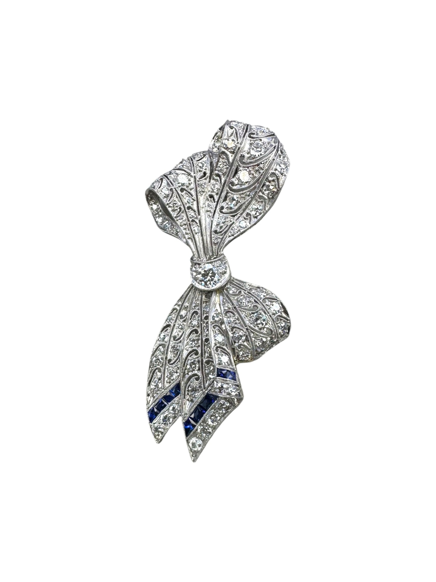Art Deco Platinum Diamond Bow Pin
