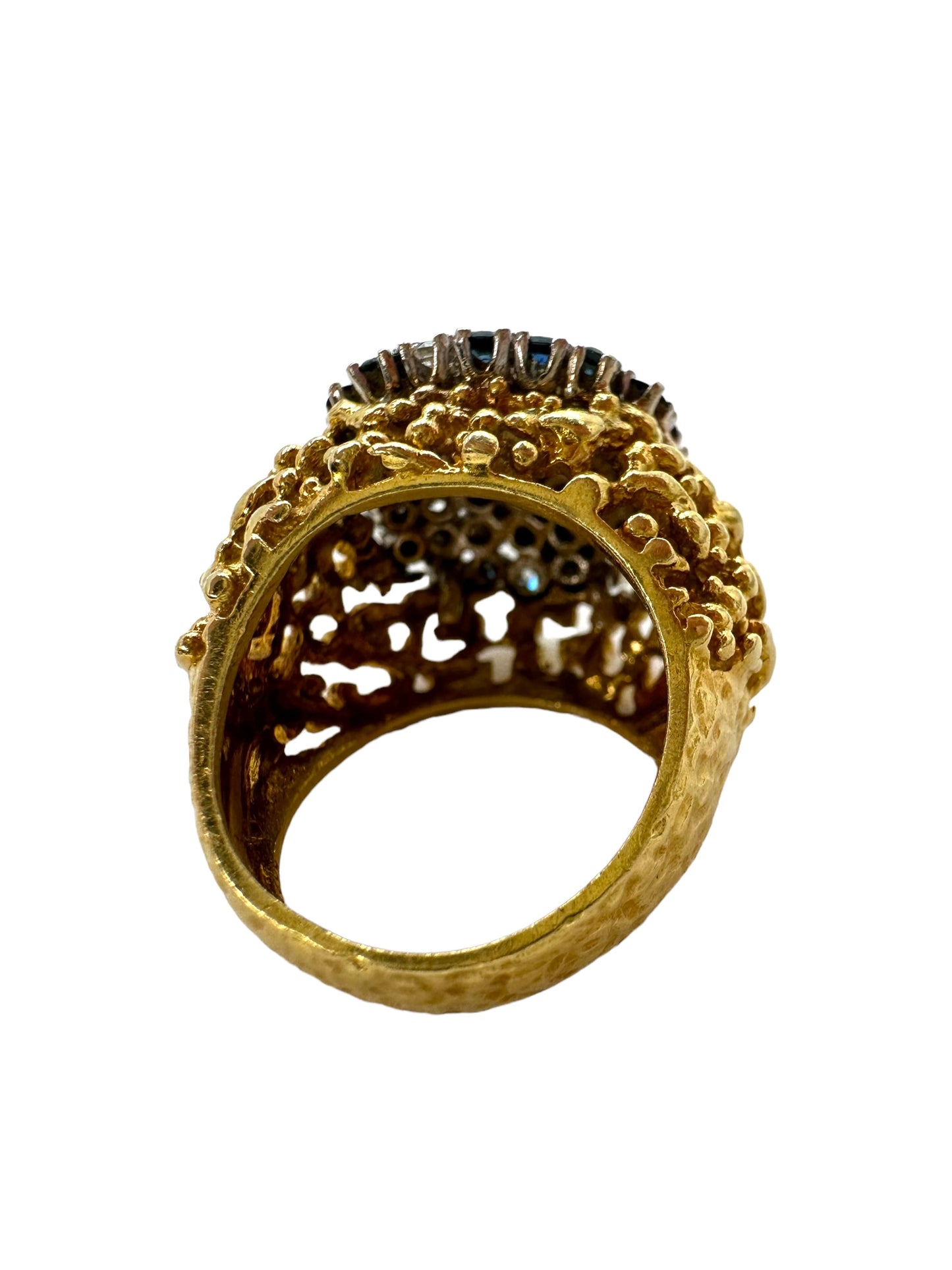 18k Sapphire Diamond Textured Ring