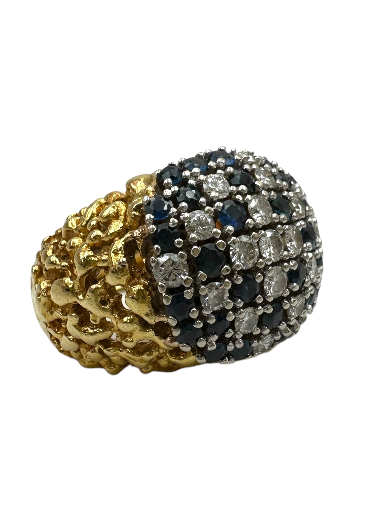 18k Sapphire Diamond Textured Ring
