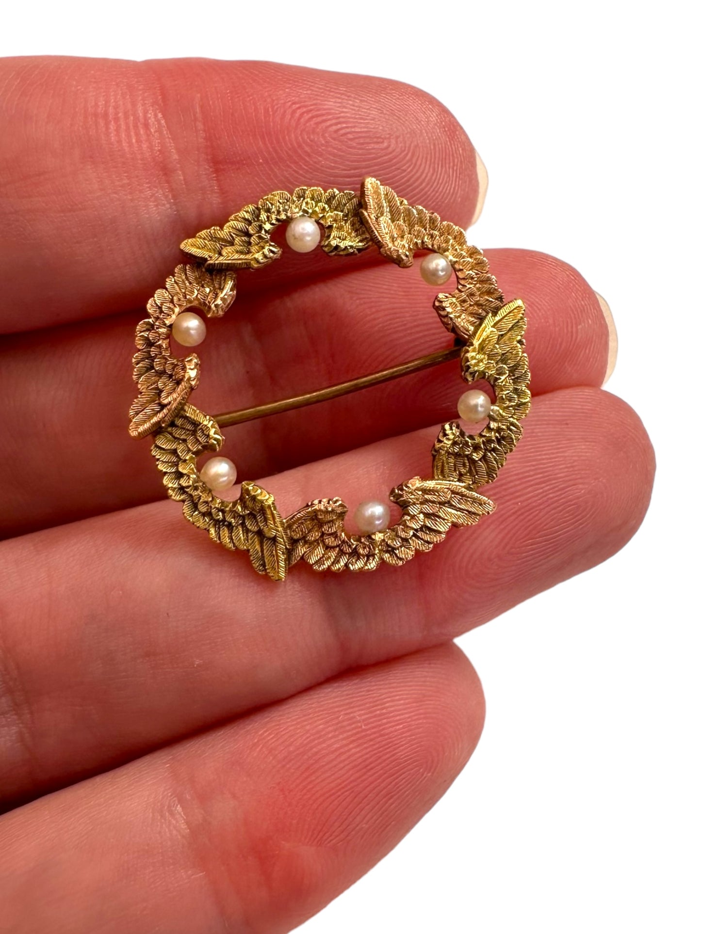 14k Art Nouveau Wing Pearl Pin