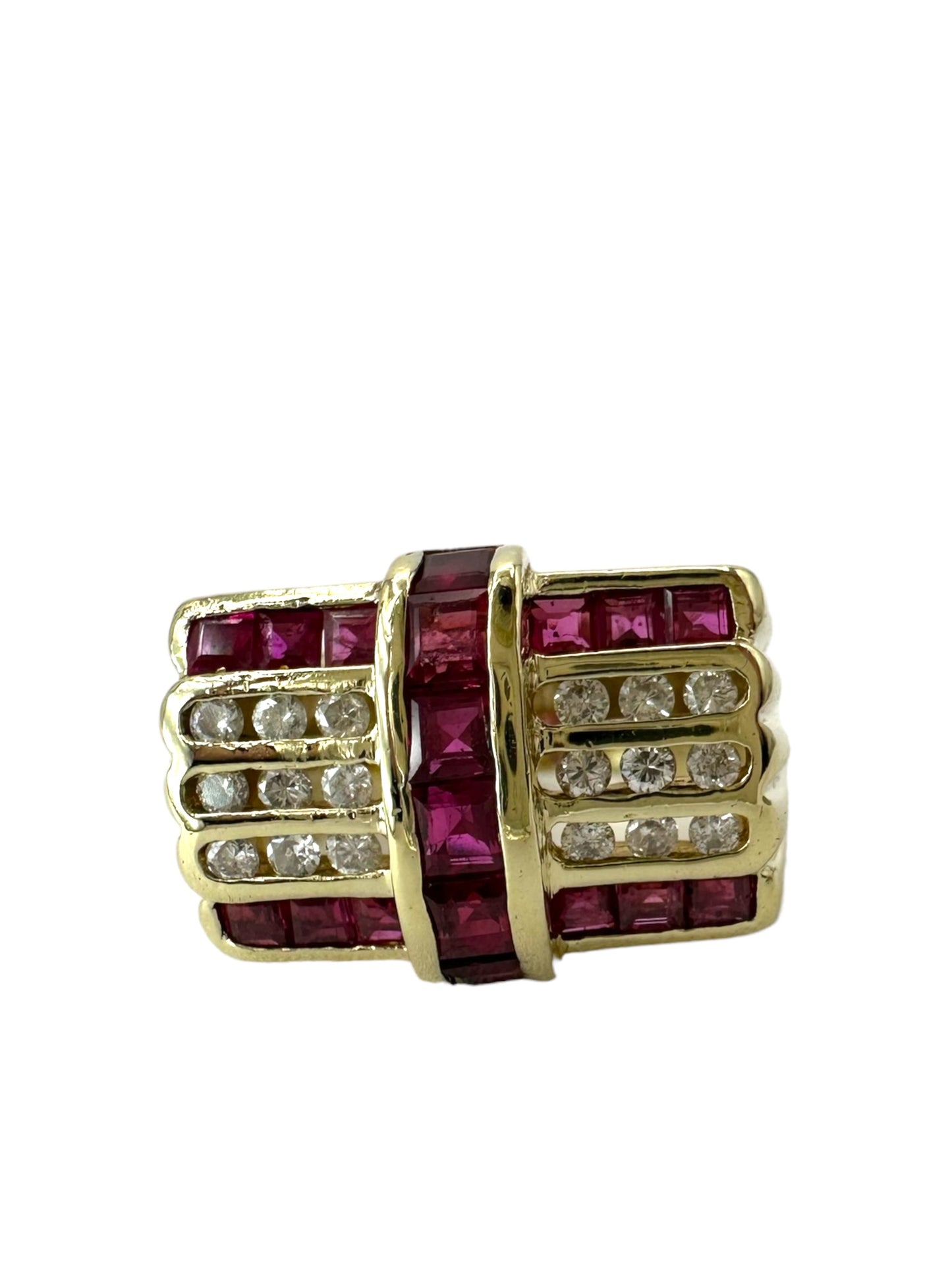 14k Ruby Diamond Geometric Ring