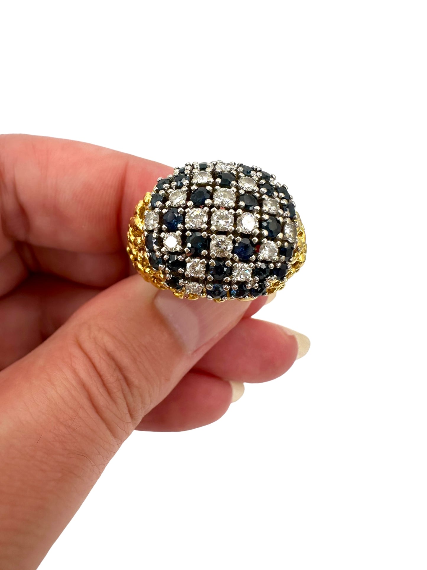 18k Sapphire Diamond Textured Ring