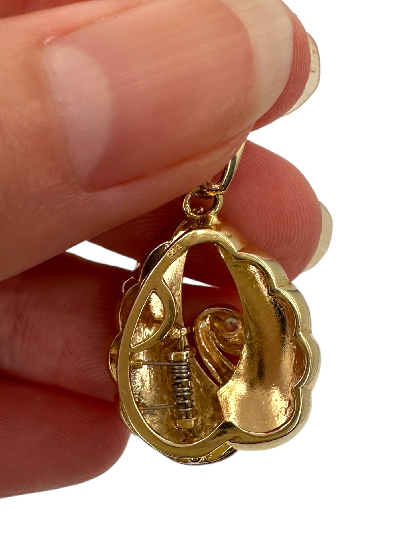 14k Shell Opal Diamond Swan Pendant