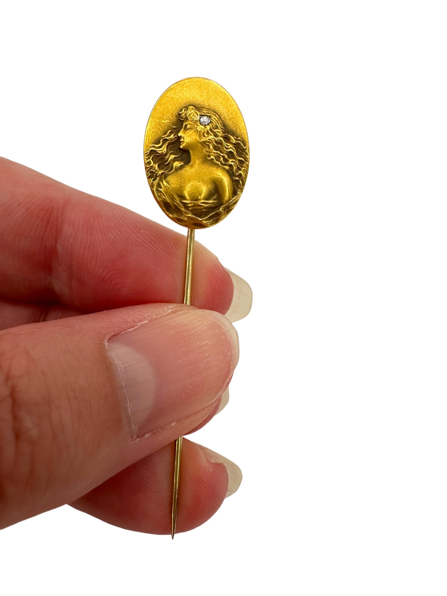 14k Art Nouveau Lady Diamond Stick Pin